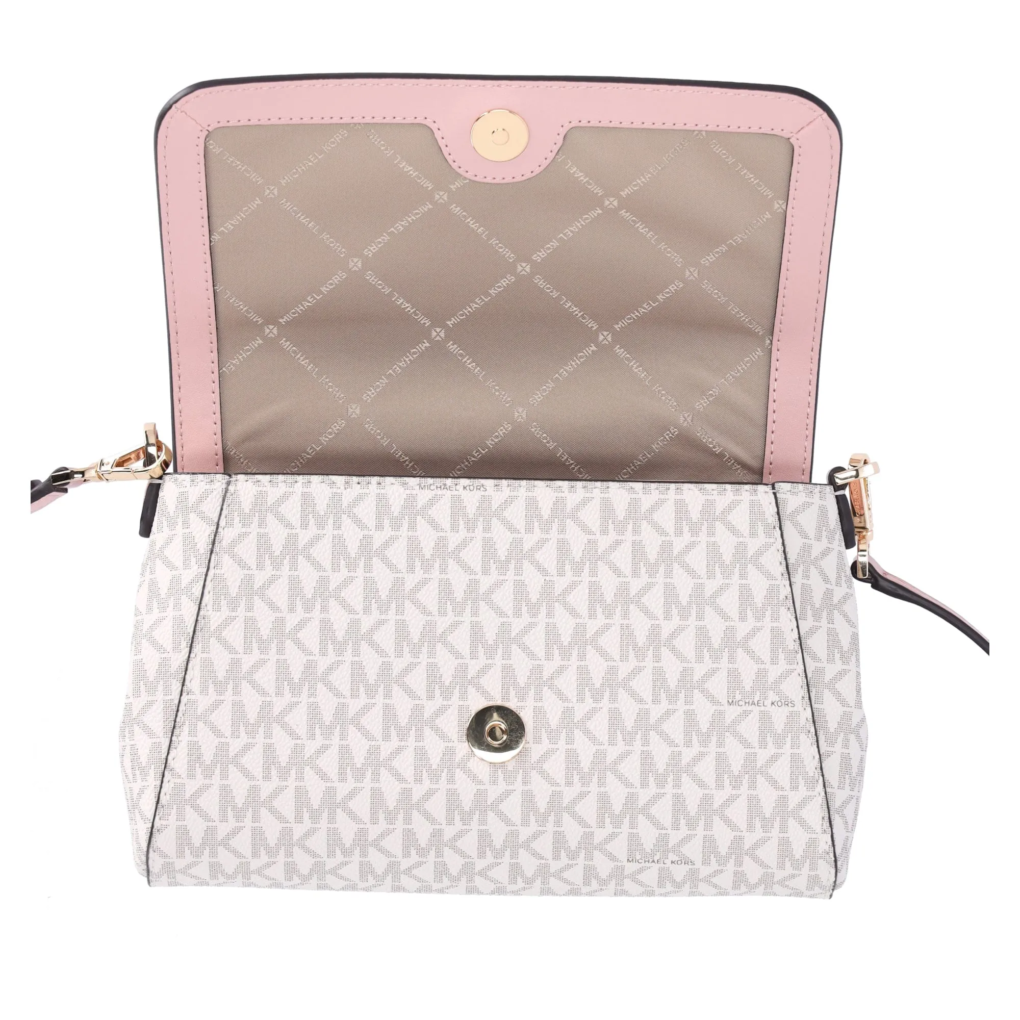 Michael Kors Jet Set MD Convertible Pouchette Crossbody Vanilla MK Pink Metallic