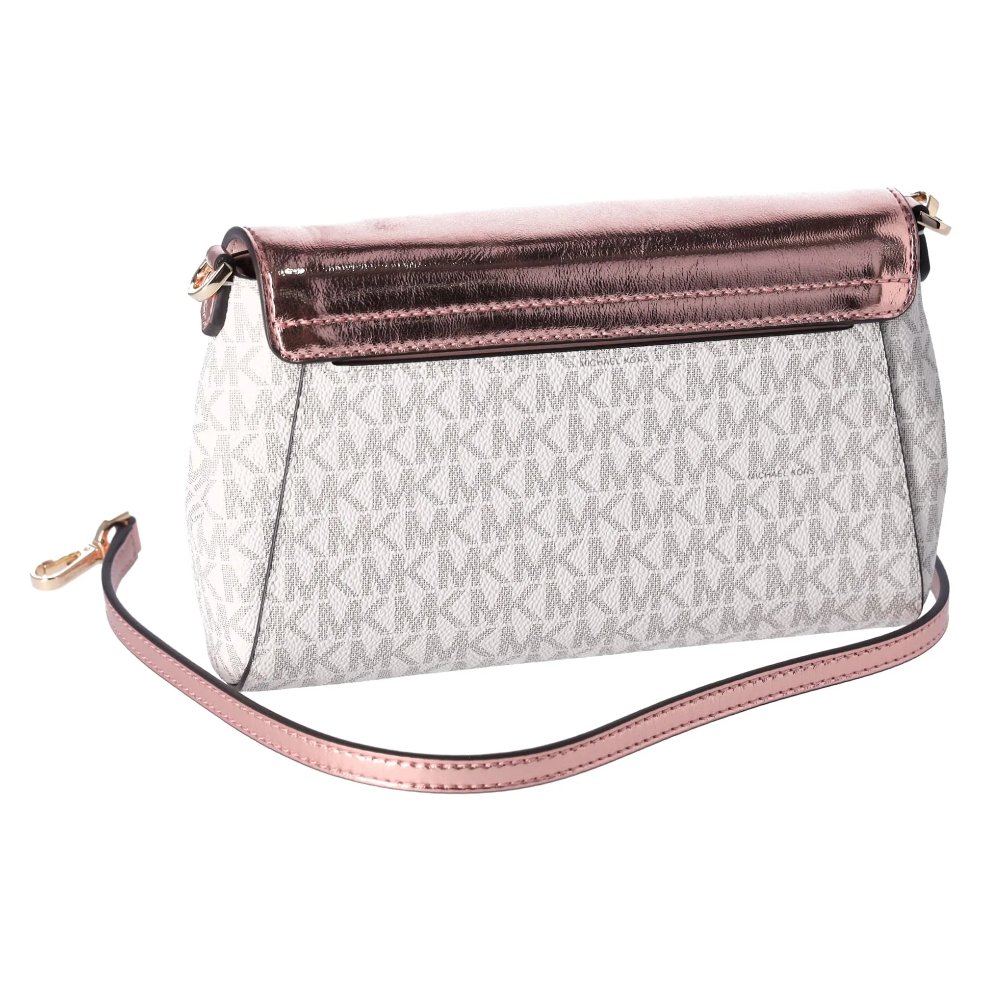 Michael Kors Jet Set MD Convertible Pouchette Crossbody Vanilla MK Pink Metallic