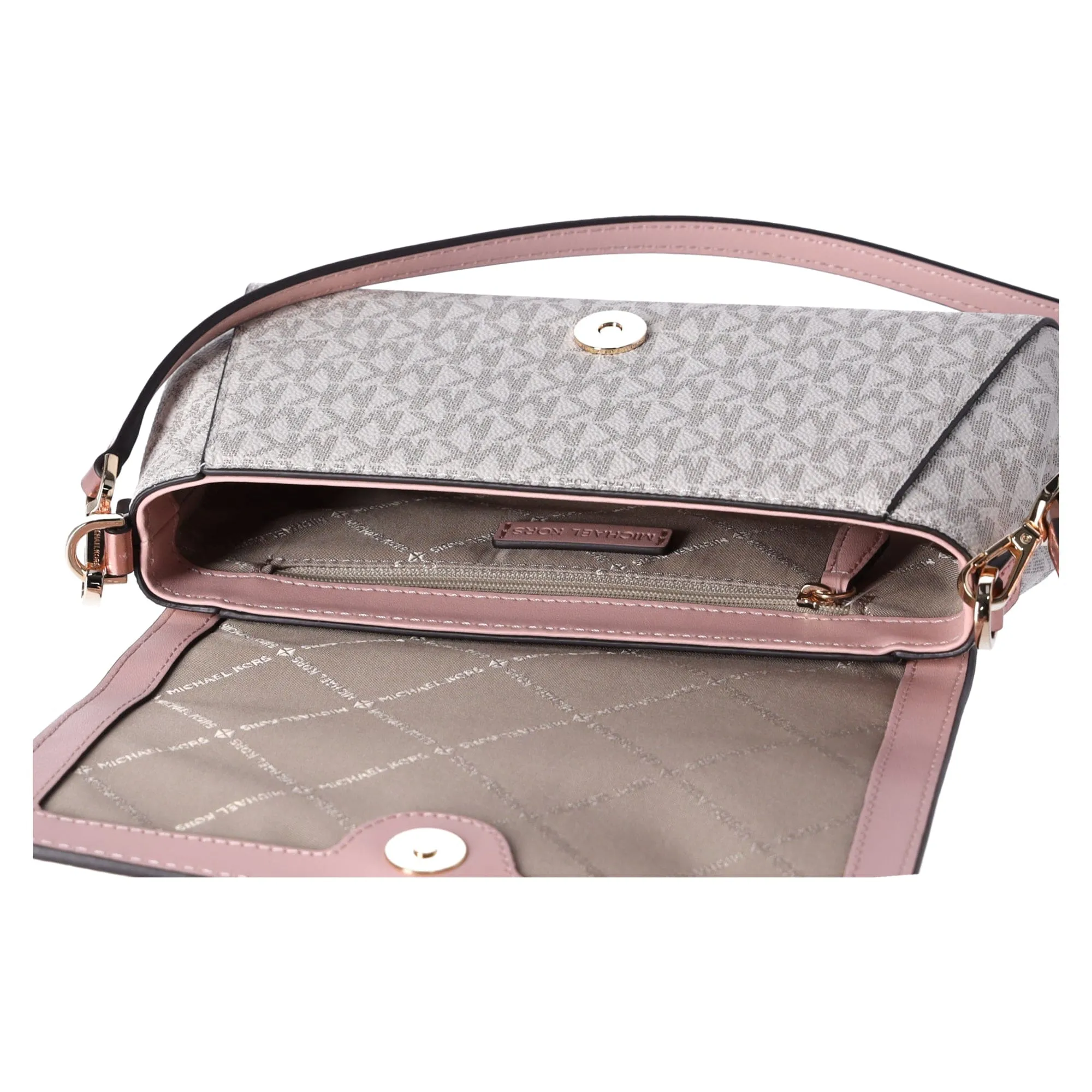Michael Kors Jet Set MD Convertible Pouchette Crossbody Vanilla MK Pink Metallic