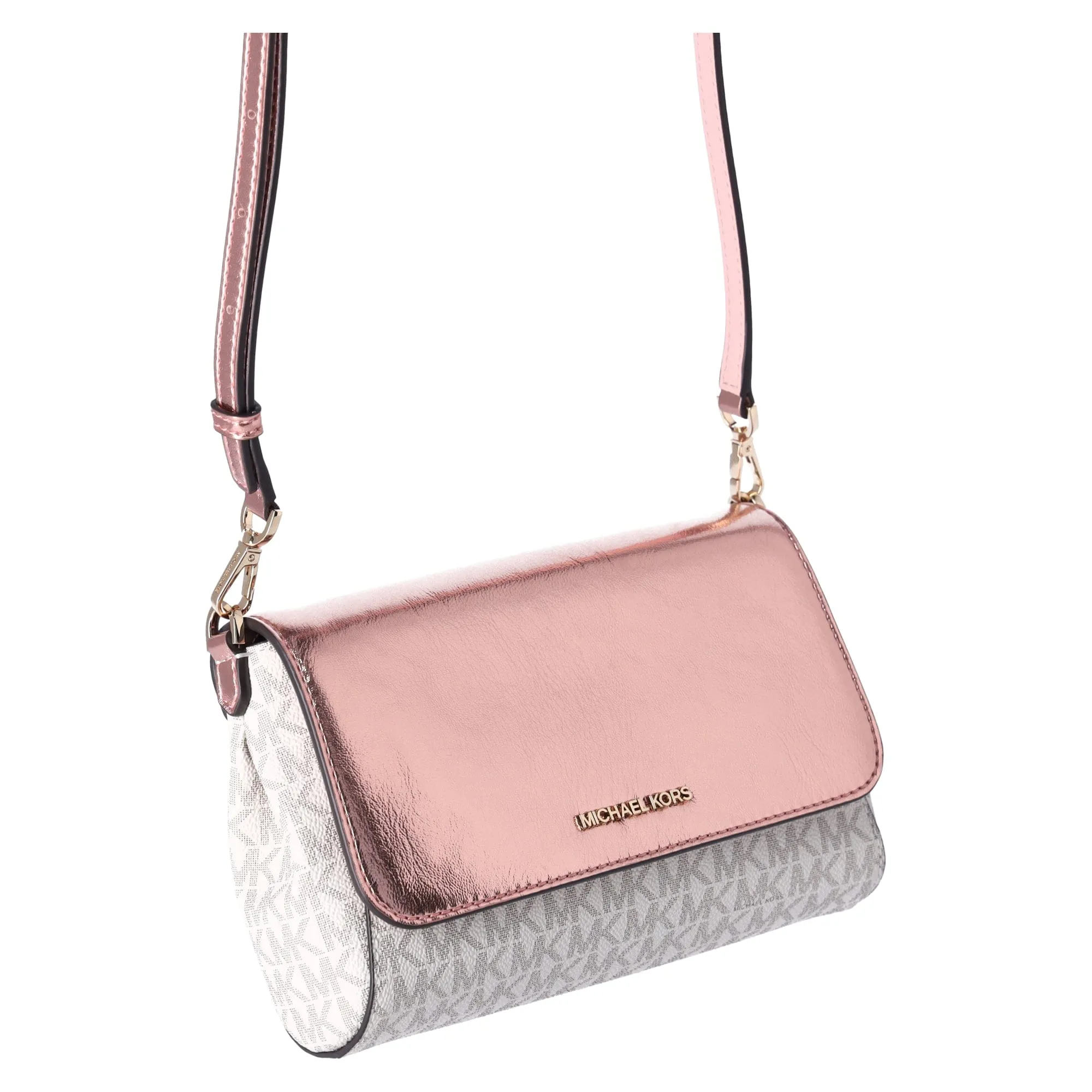 Michael Kors Jet Set MD Convertible Pouchette Crossbody Vanilla MK Pink Metallic
