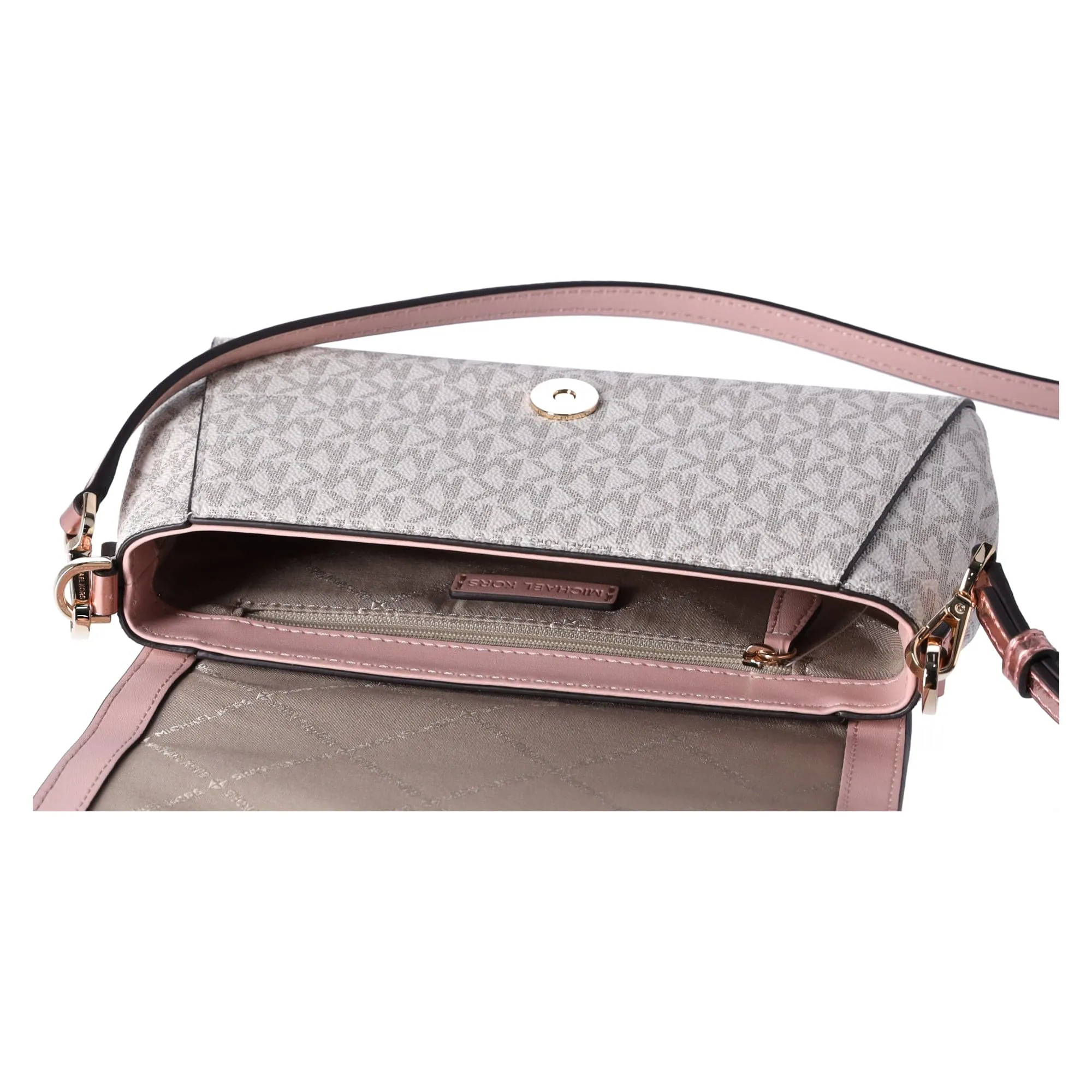 Michael Kors Jet Set MD Convertible Pouchette Crossbody Vanilla MK Pink Metallic