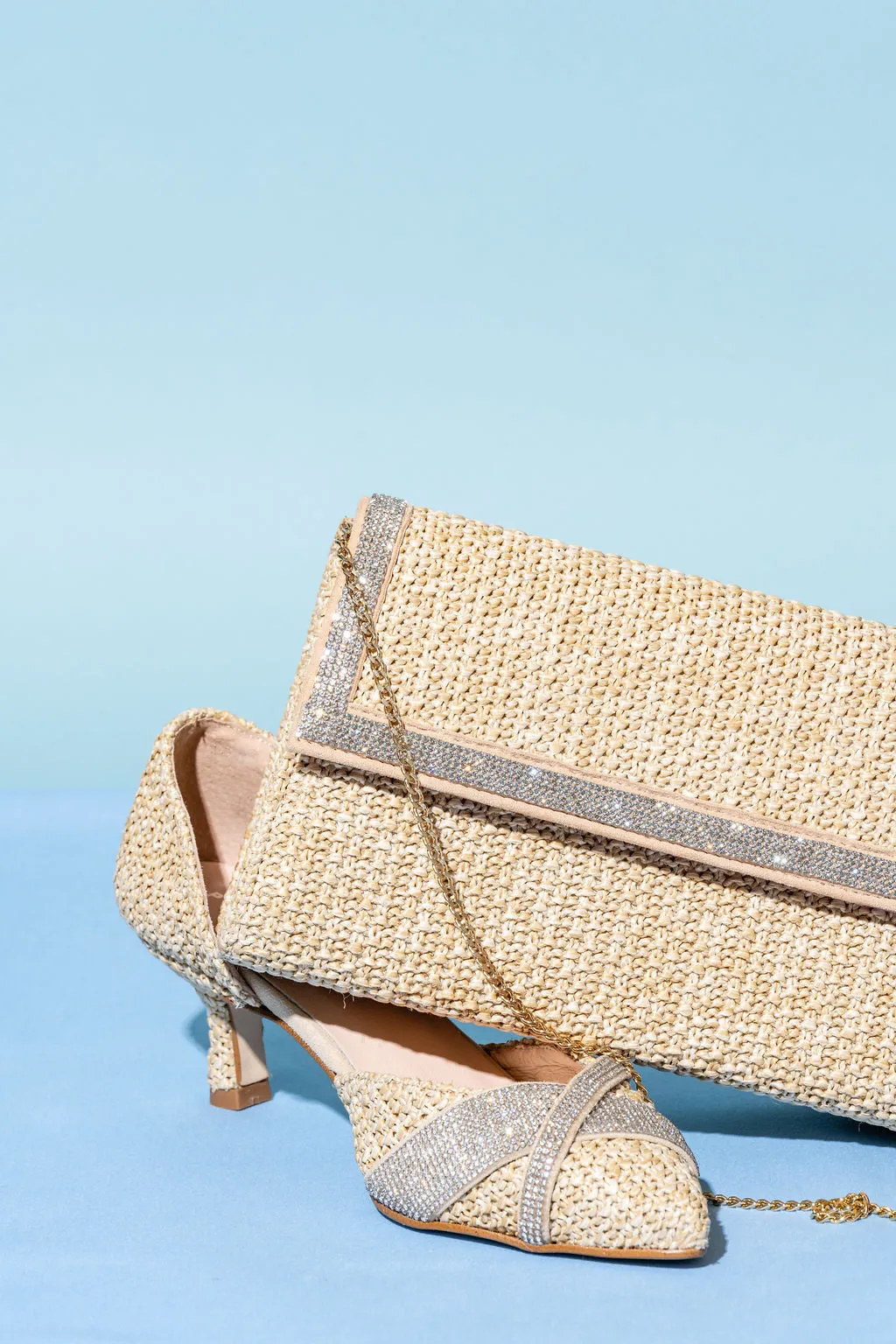 Milan Raffia and Crystal Clutch