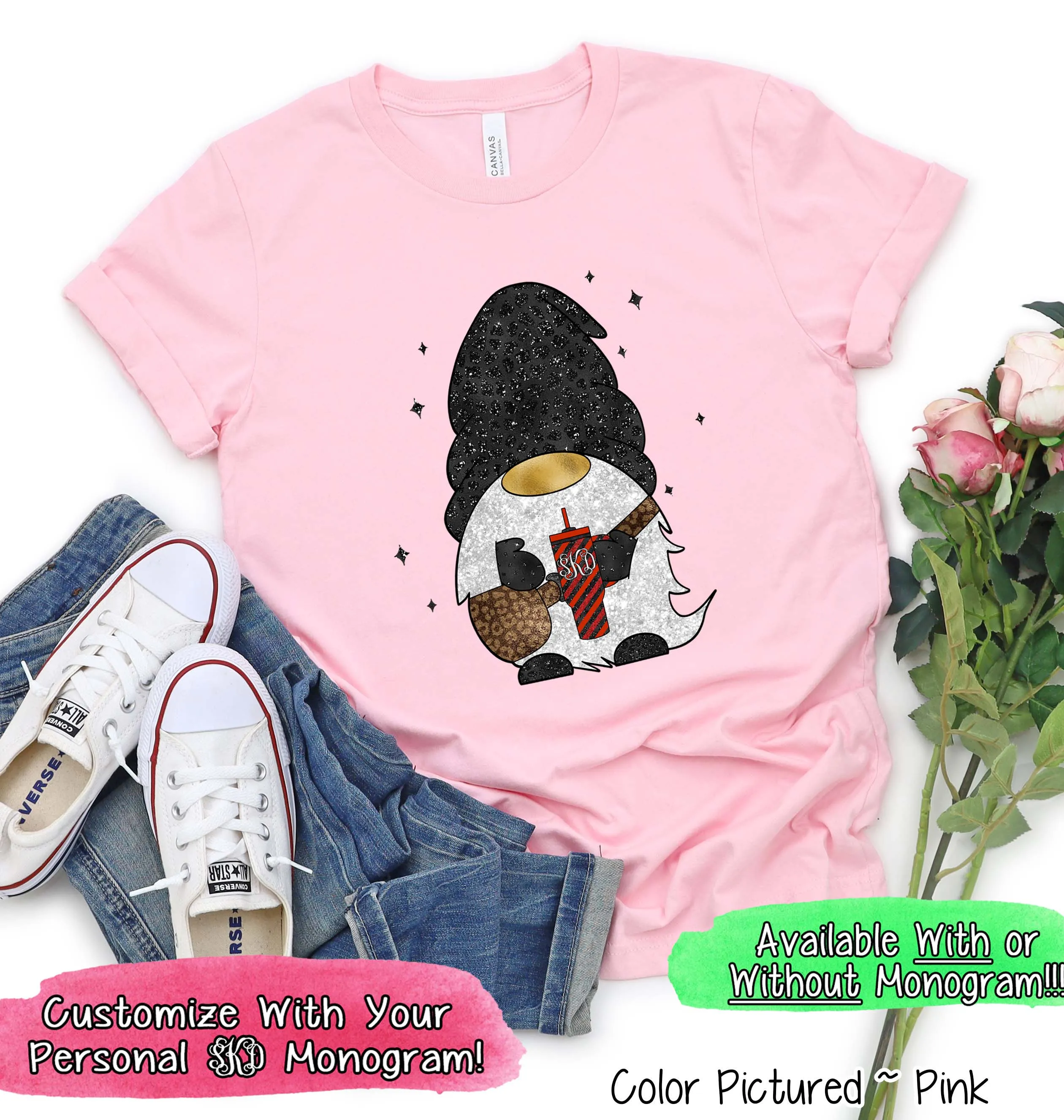 Monogram Gnome with Crossbody and Cup Winter Tee or Sweatshirt