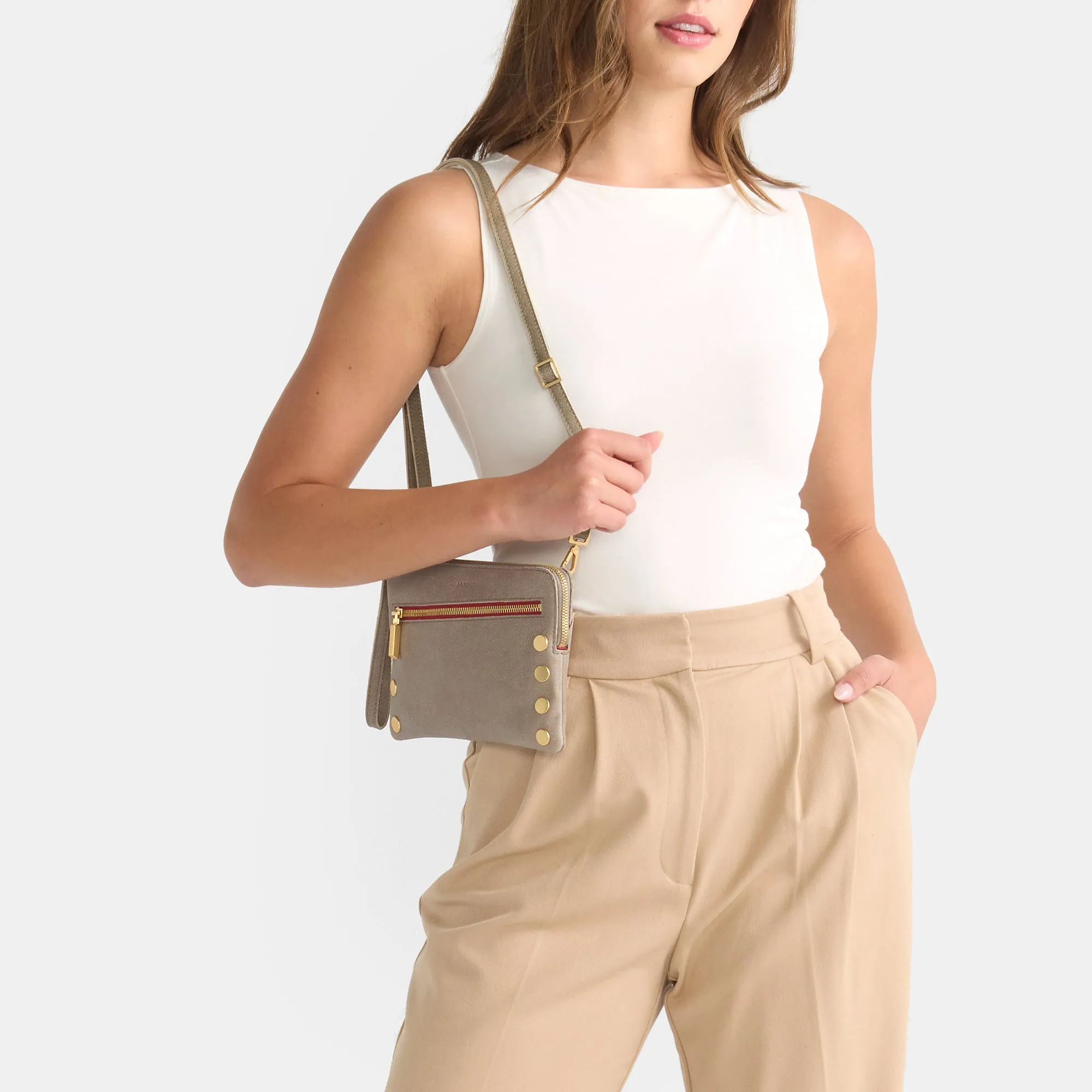 Nash Small | Pewter/Brushed Gold Red Zip