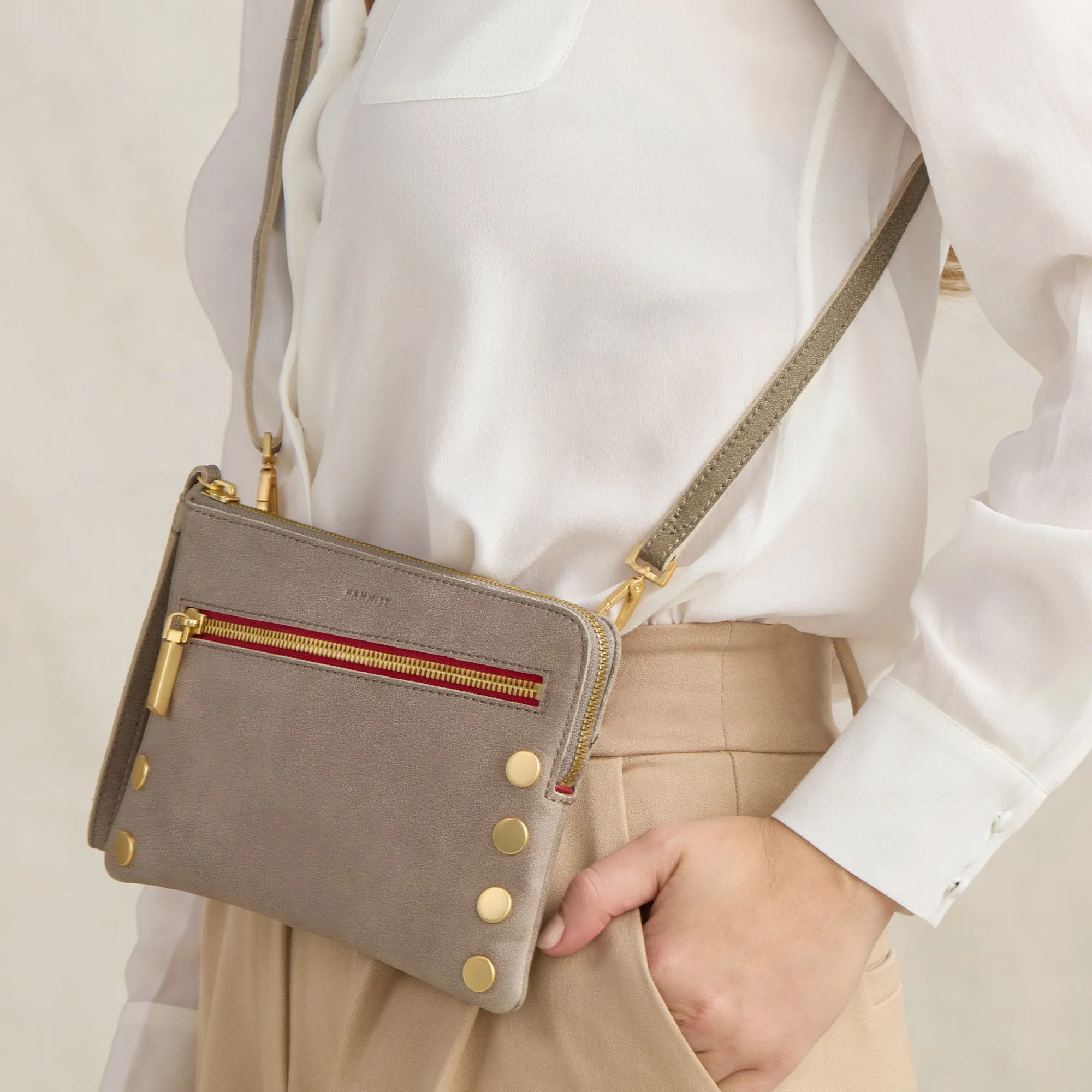 Nash Small | Pewter/Brushed Gold Red Zip