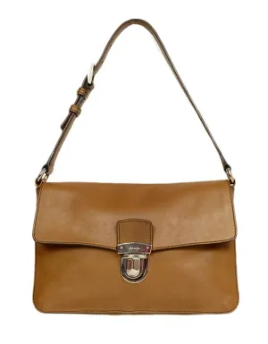Prada Brown Leather Pushlock Baguette Bag