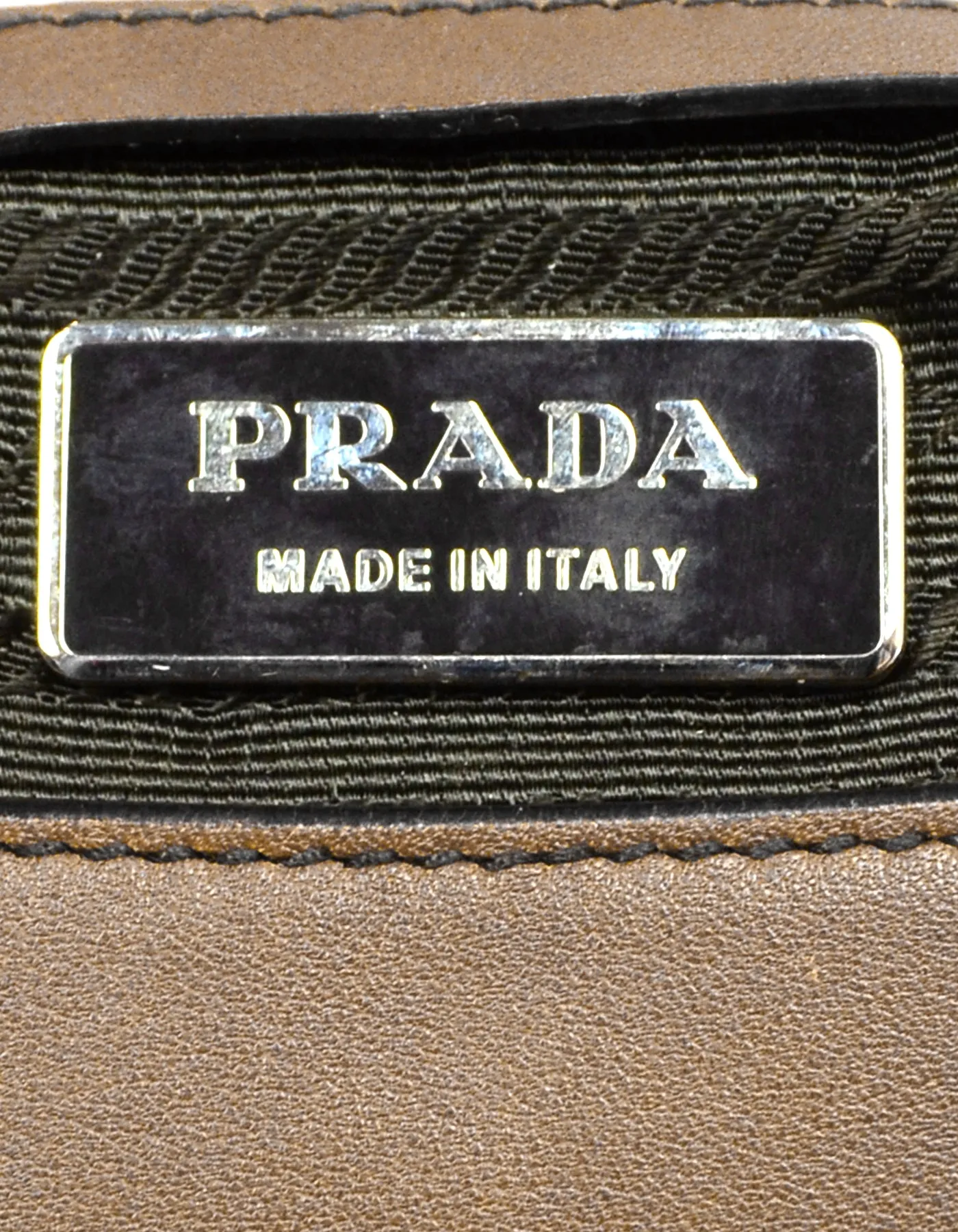 Prada Brown Leather Pushlock Baguette Bag