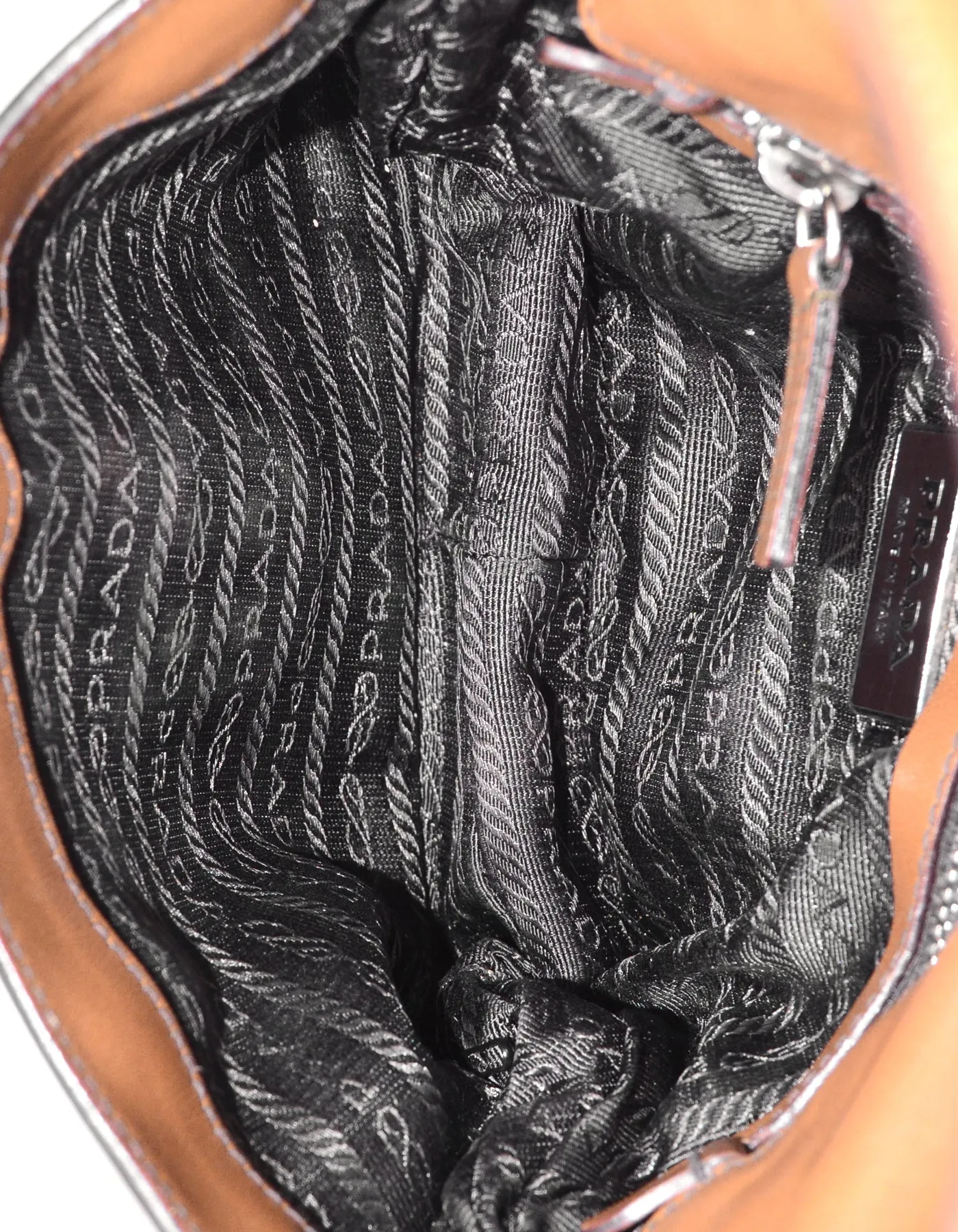 Prada Brown Leather Pushlock Baguette Bag