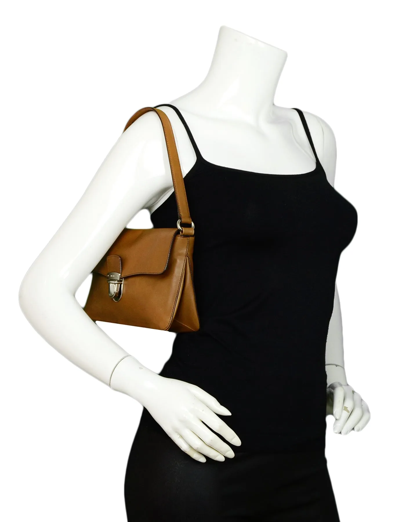 Prada Brown Leather Pushlock Baguette Bag