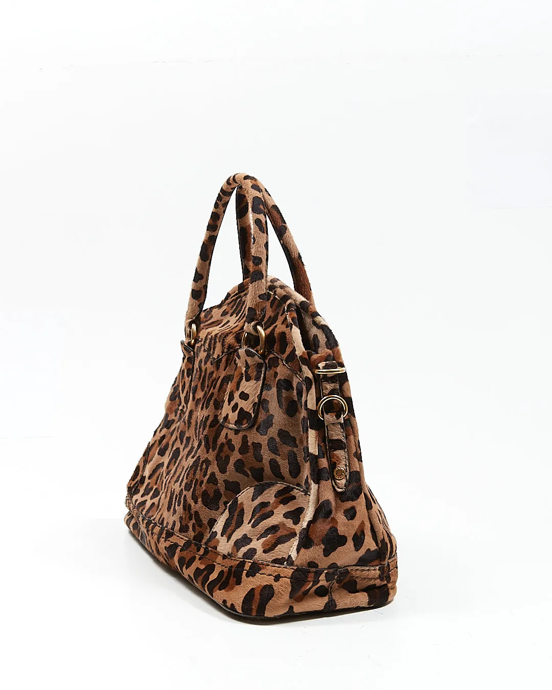 Prada Leopard Pony Hair Large Bowler Top Handle Bag