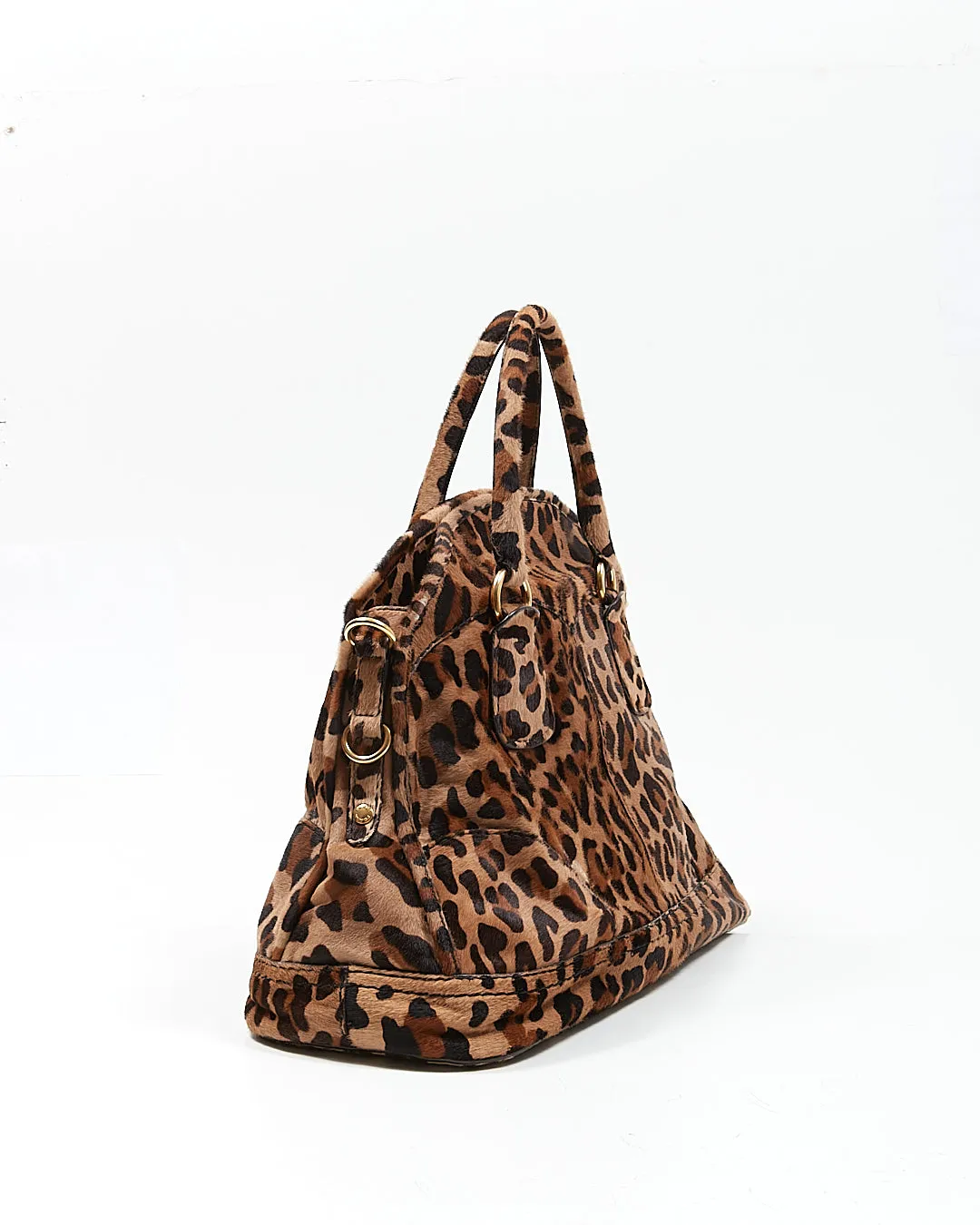 Prada Leopard Pony Hair Large Bowler Top Handle Bag