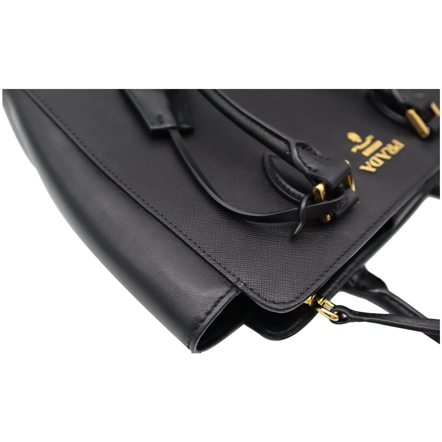 PRADA Top Handle Saffiano Leather Tote Crossbody Bag Black