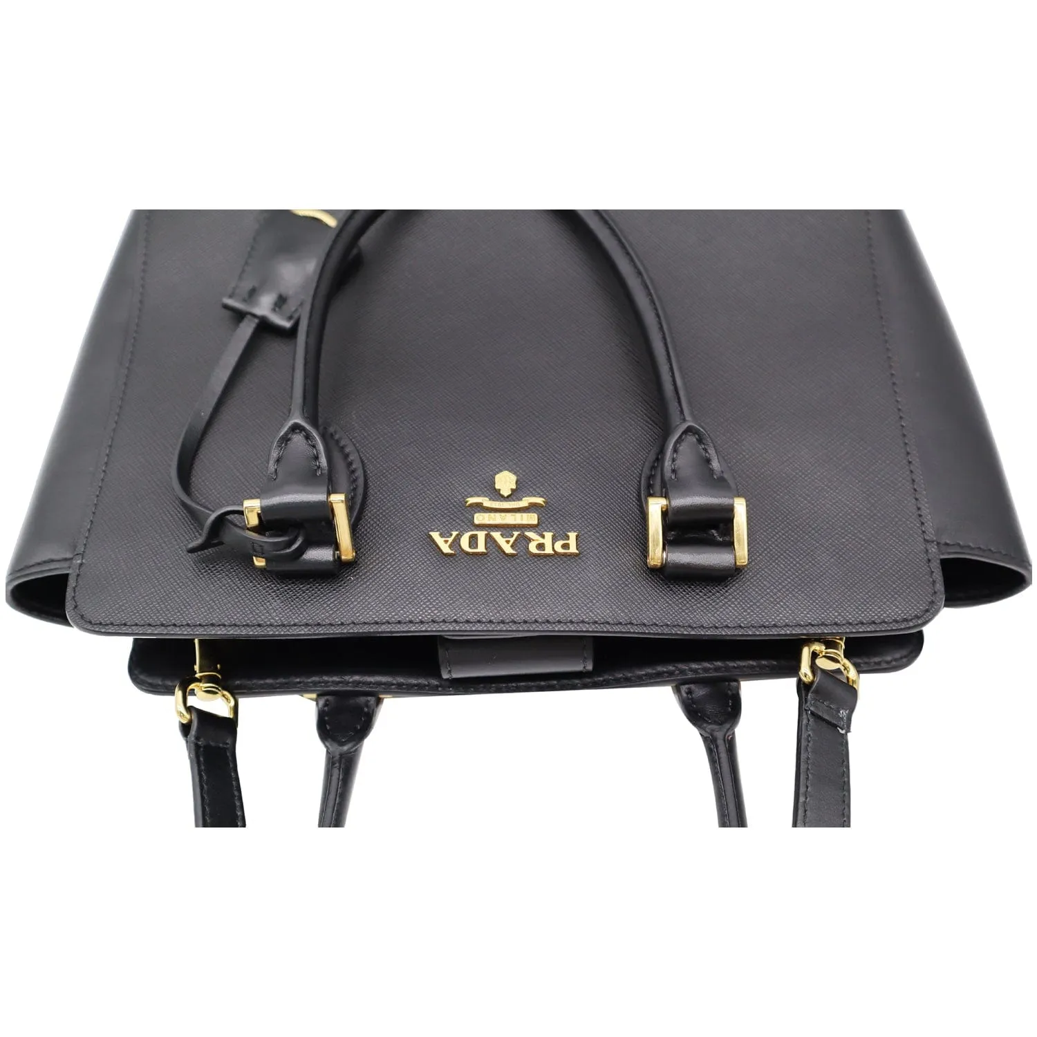PRADA Top Handle Saffiano Leather Tote Crossbody Bag Black