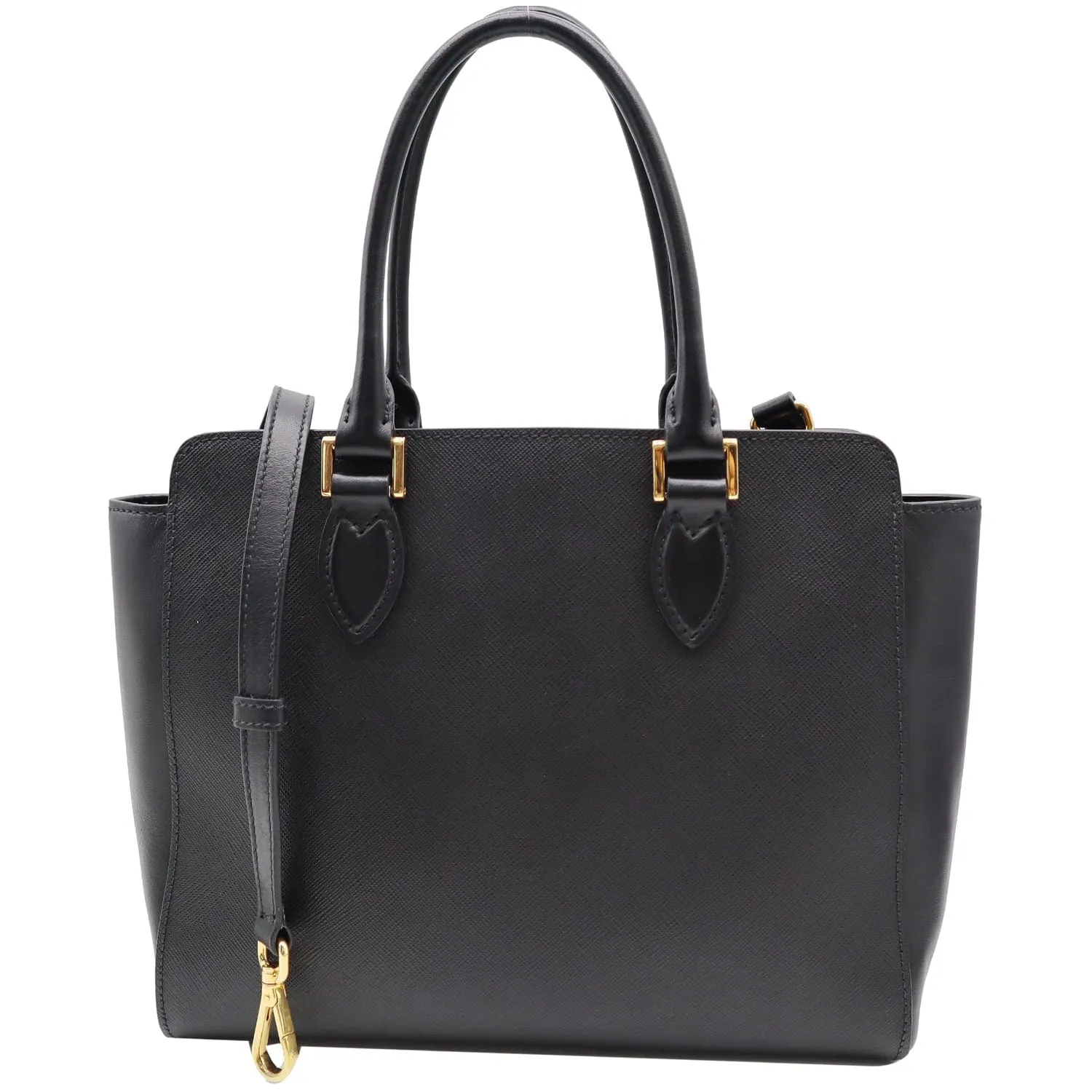 PRADA Top Handle Saffiano Leather Tote Crossbody Bag Black