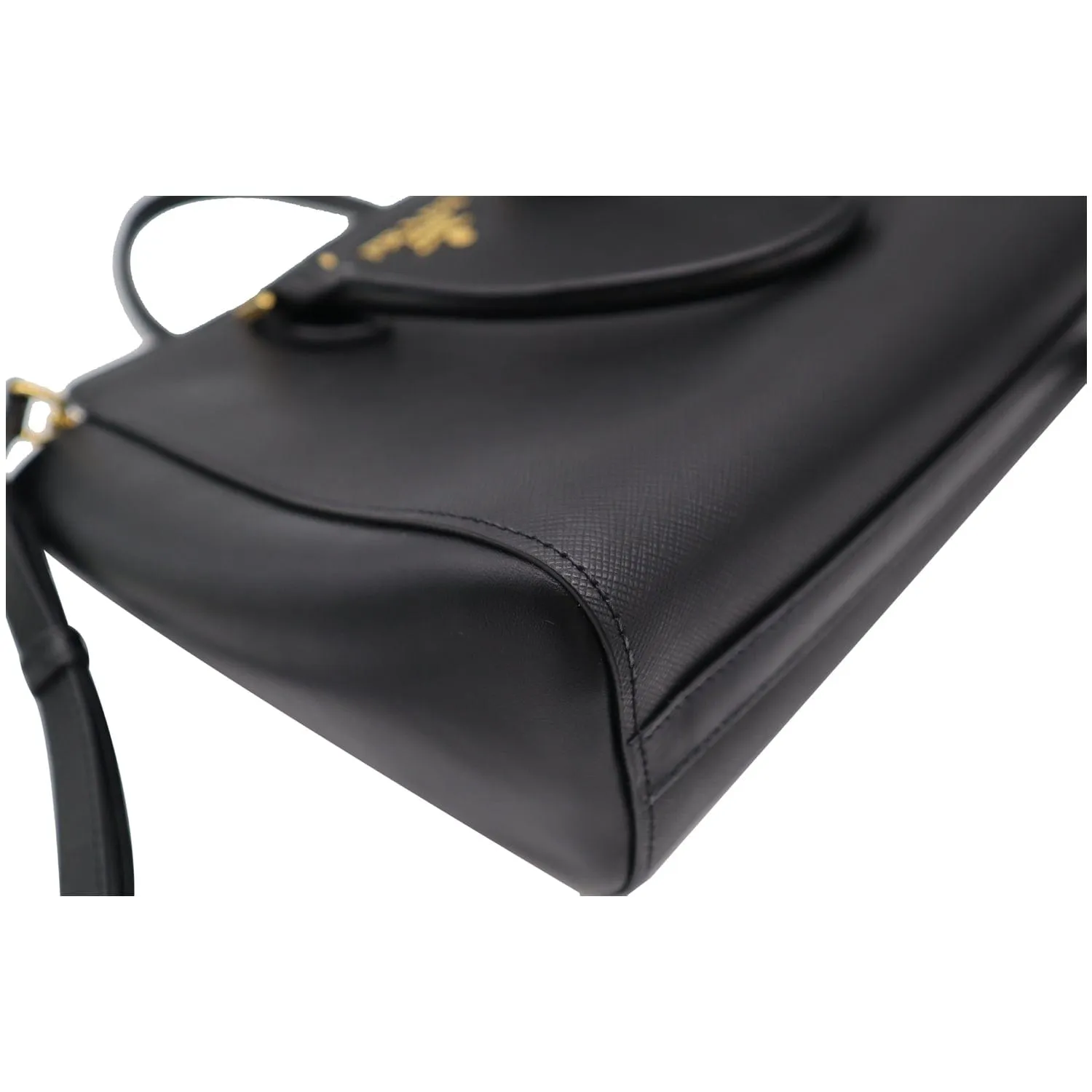 PRADA Top Handle Saffiano Leather Tote Crossbody Bag Black