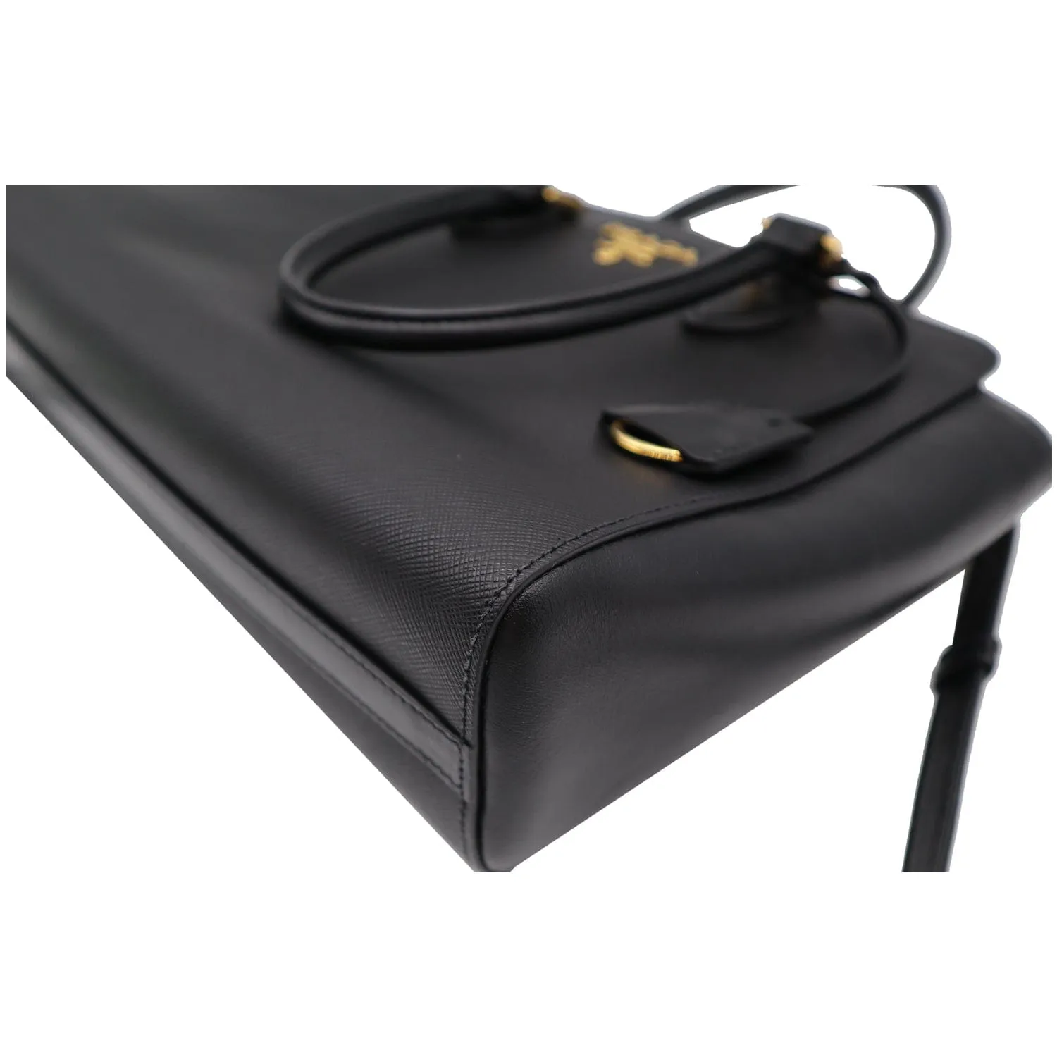 PRADA Top Handle Saffiano Leather Tote Crossbody Bag Black