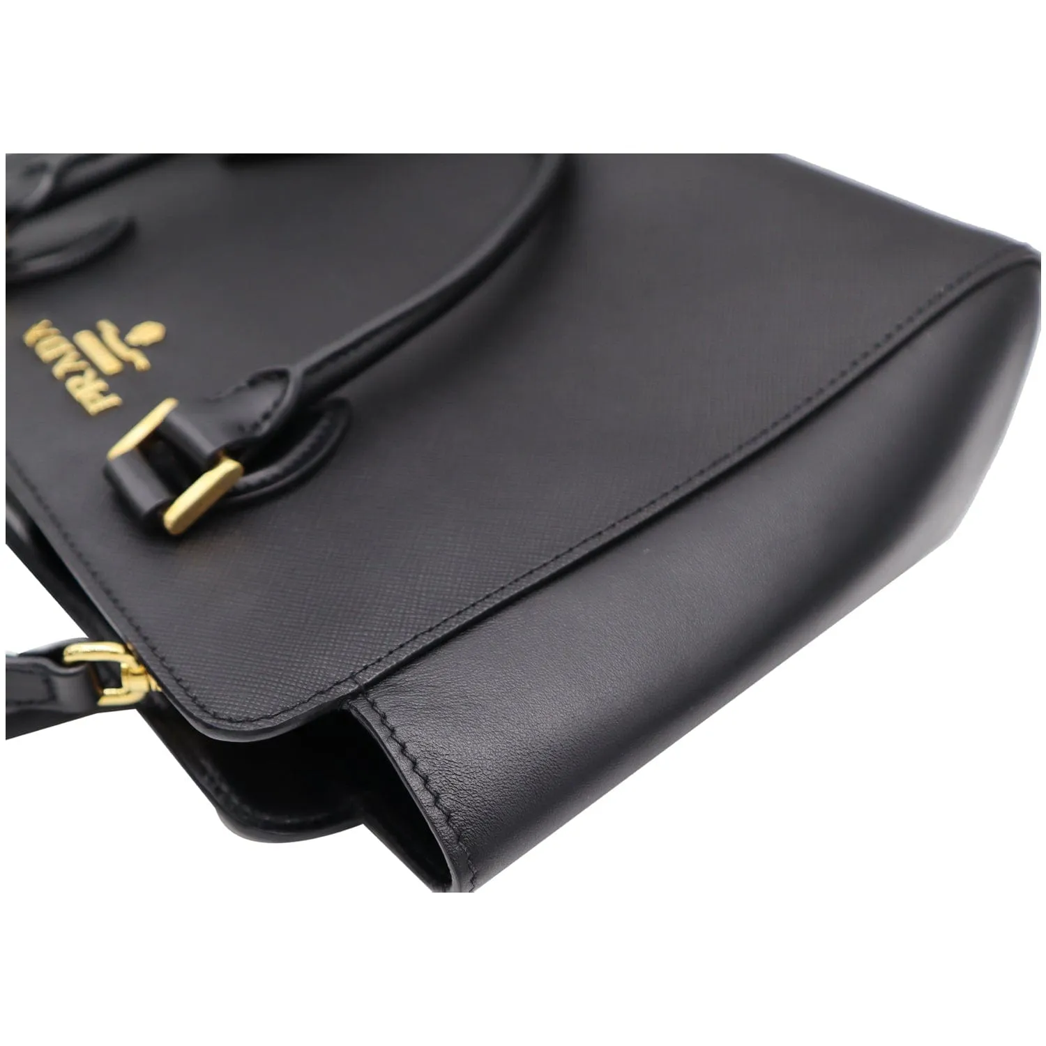 PRADA Top Handle Saffiano Leather Tote Crossbody Bag Black