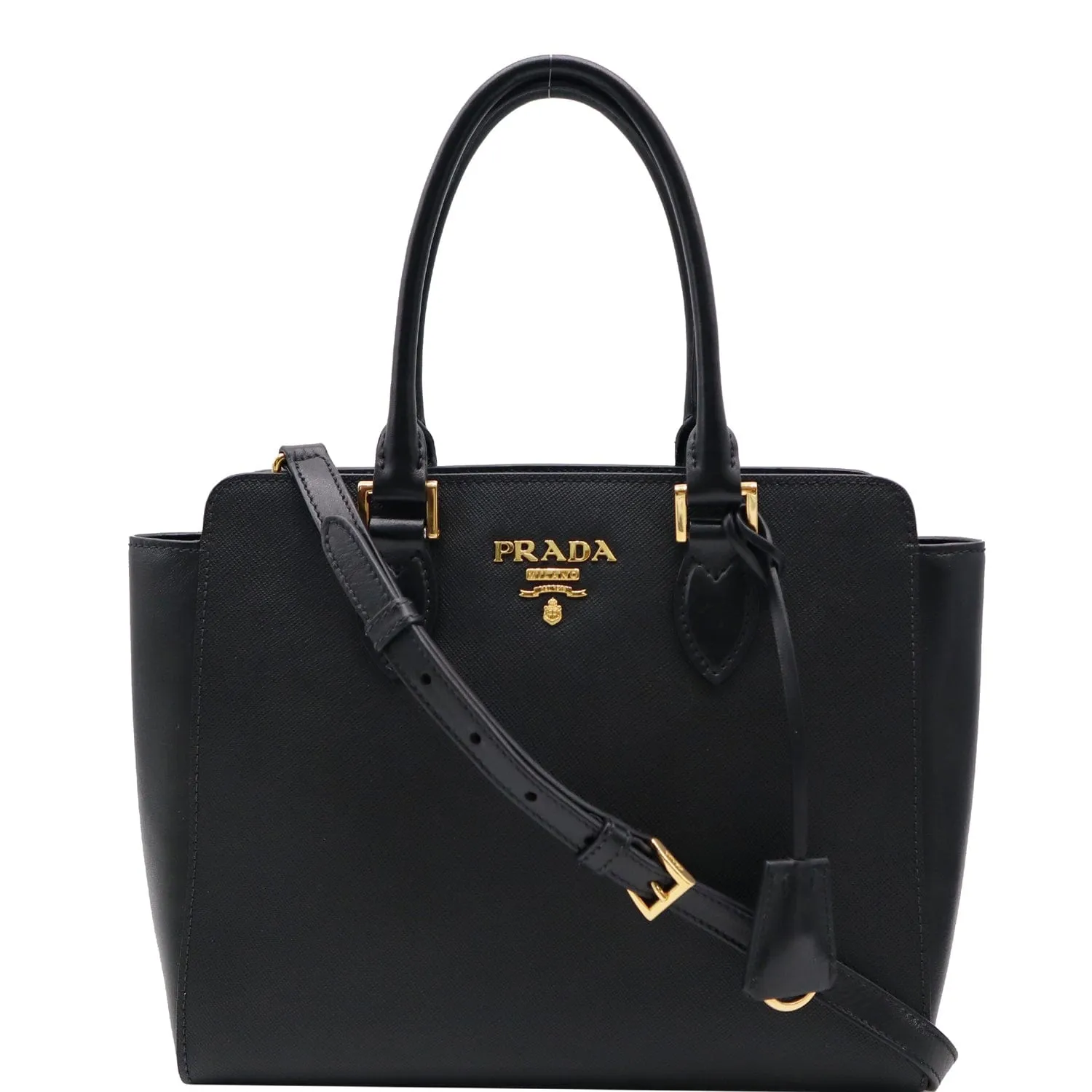 PRADA Top Handle Saffiano Leather Tote Crossbody Bag Black