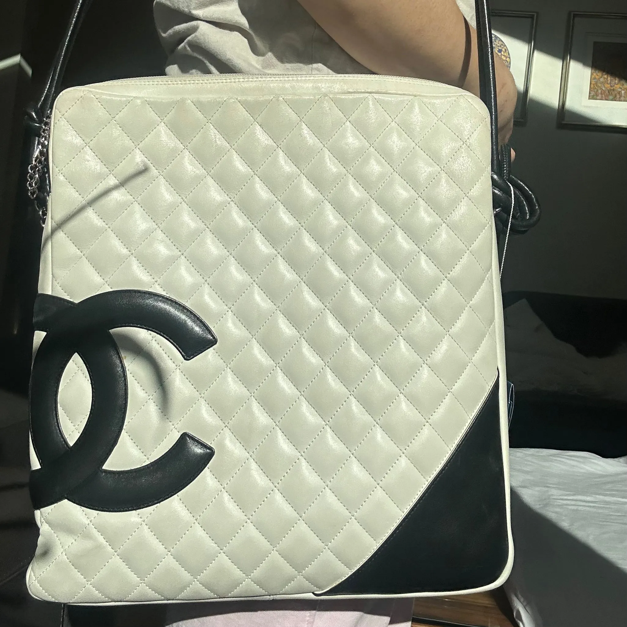 PREOWNED Rare Authentic Chanel Cambon White Crossbody Bag
