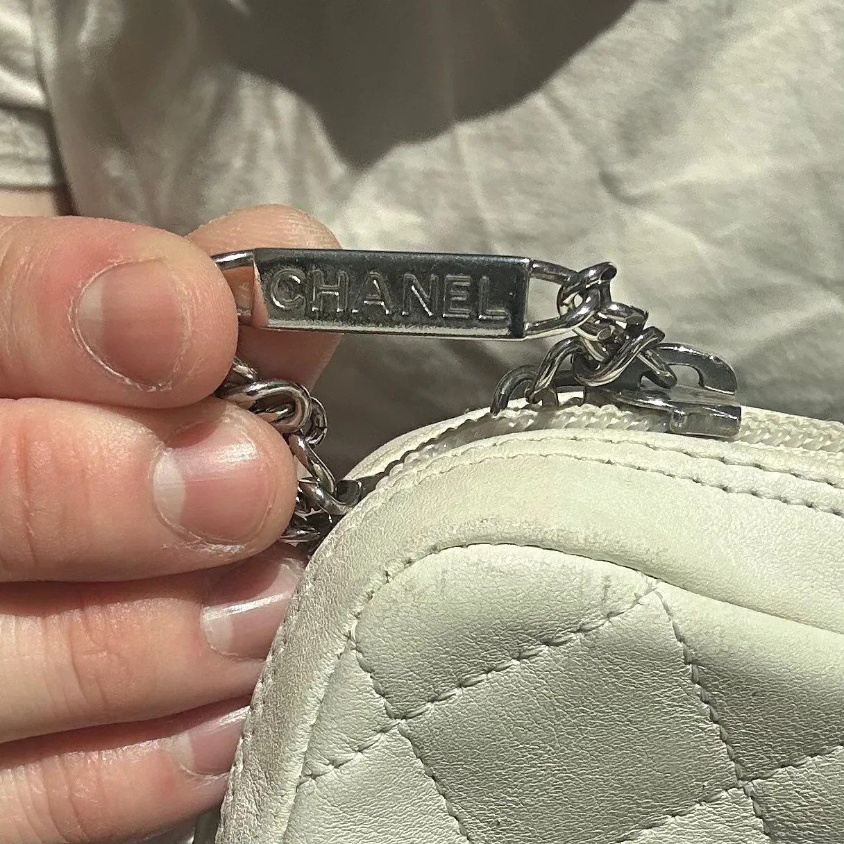 PREOWNED Rare Authentic Chanel Cambon White Crossbody Bag