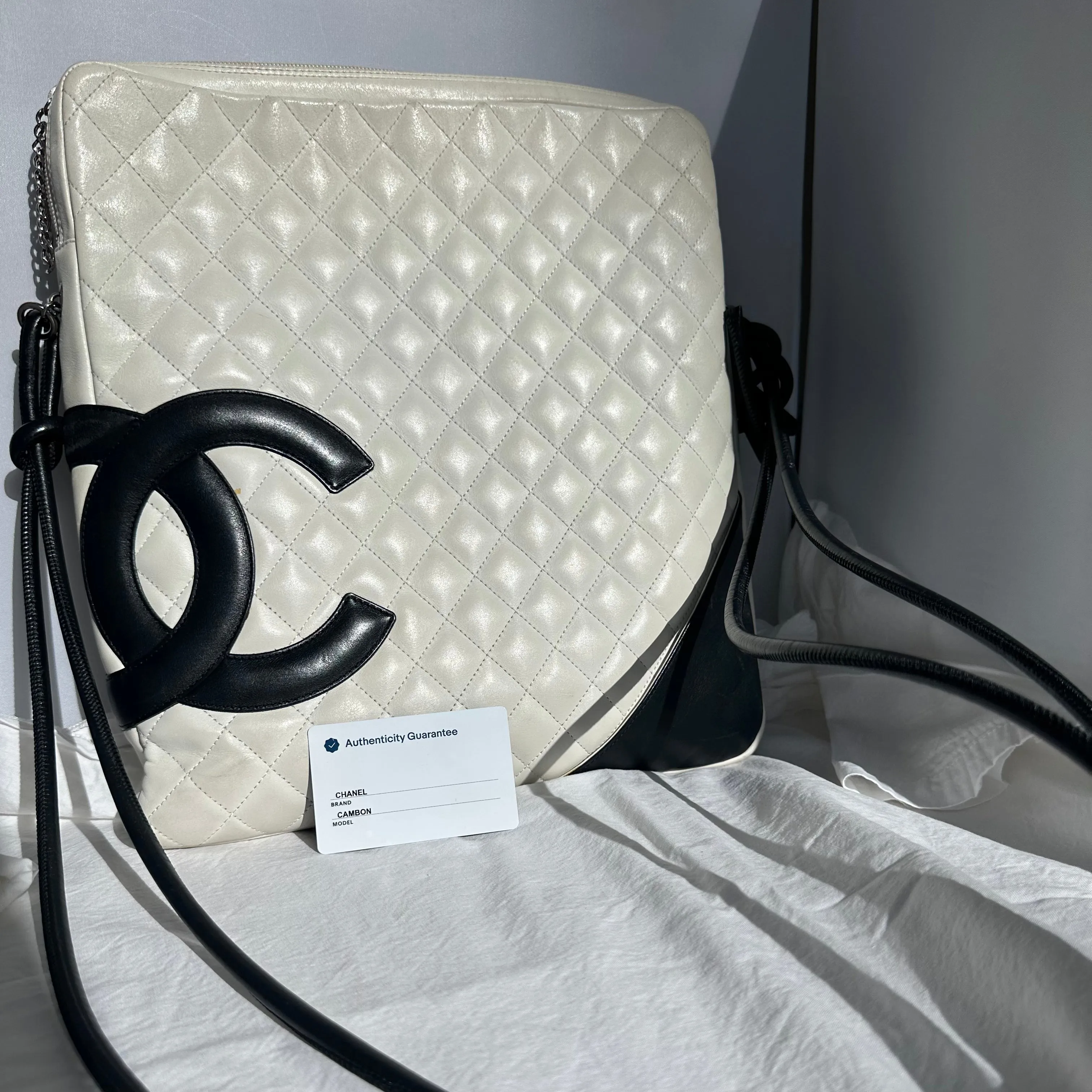 PREOWNED Rare Authentic Chanel Cambon White Crossbody Bag
