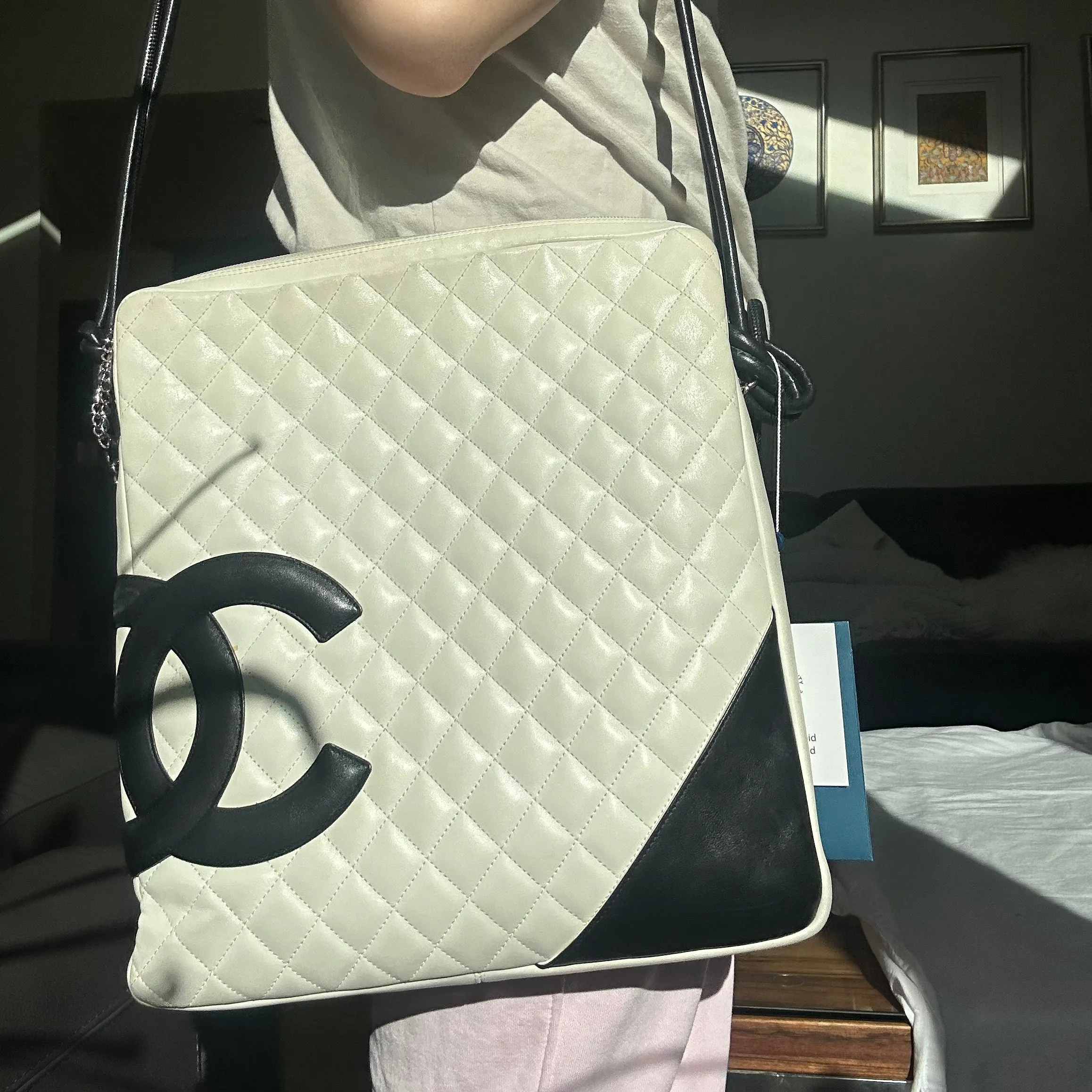 PREOWNED Rare Authentic Chanel Cambon White Crossbody Bag