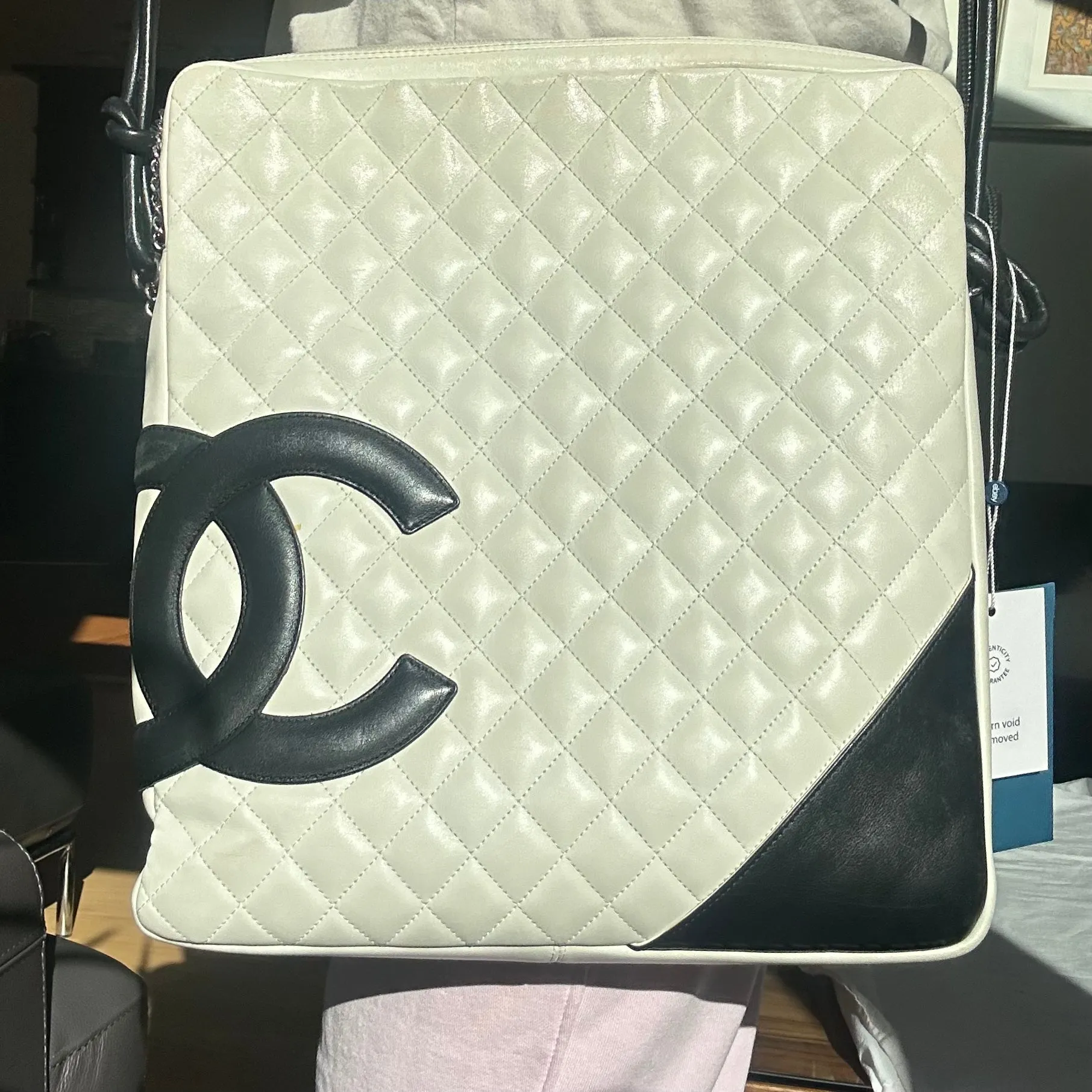 PREOWNED Rare Authentic Chanel Cambon White Crossbody Bag