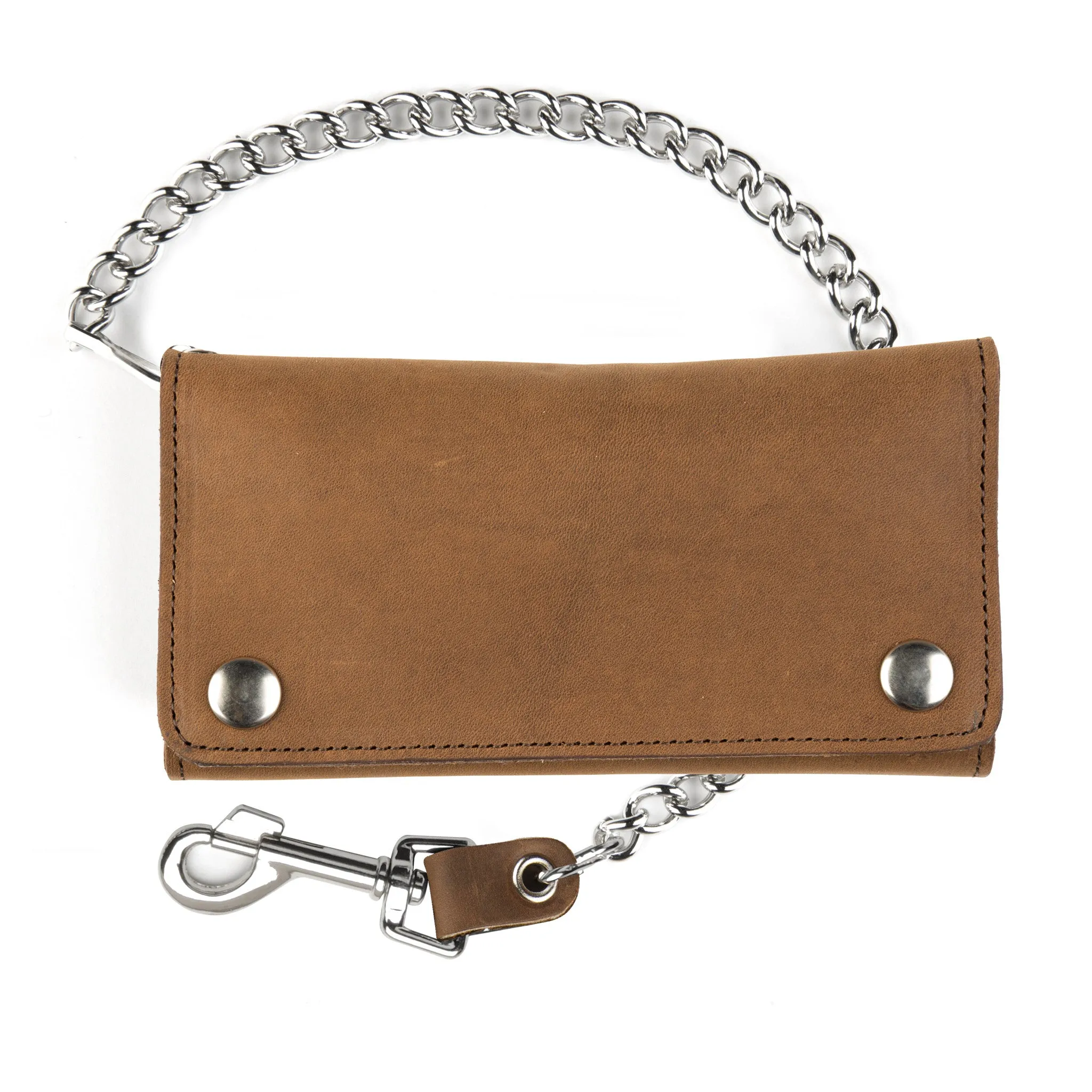 PU339  Credit Card Tri-Fold Wallet w/ Chain- Brown