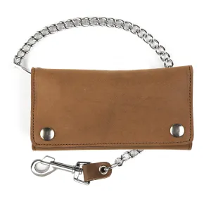 PU339  Credit Card Tri-Fold Wallet w/ Chain- Brown
