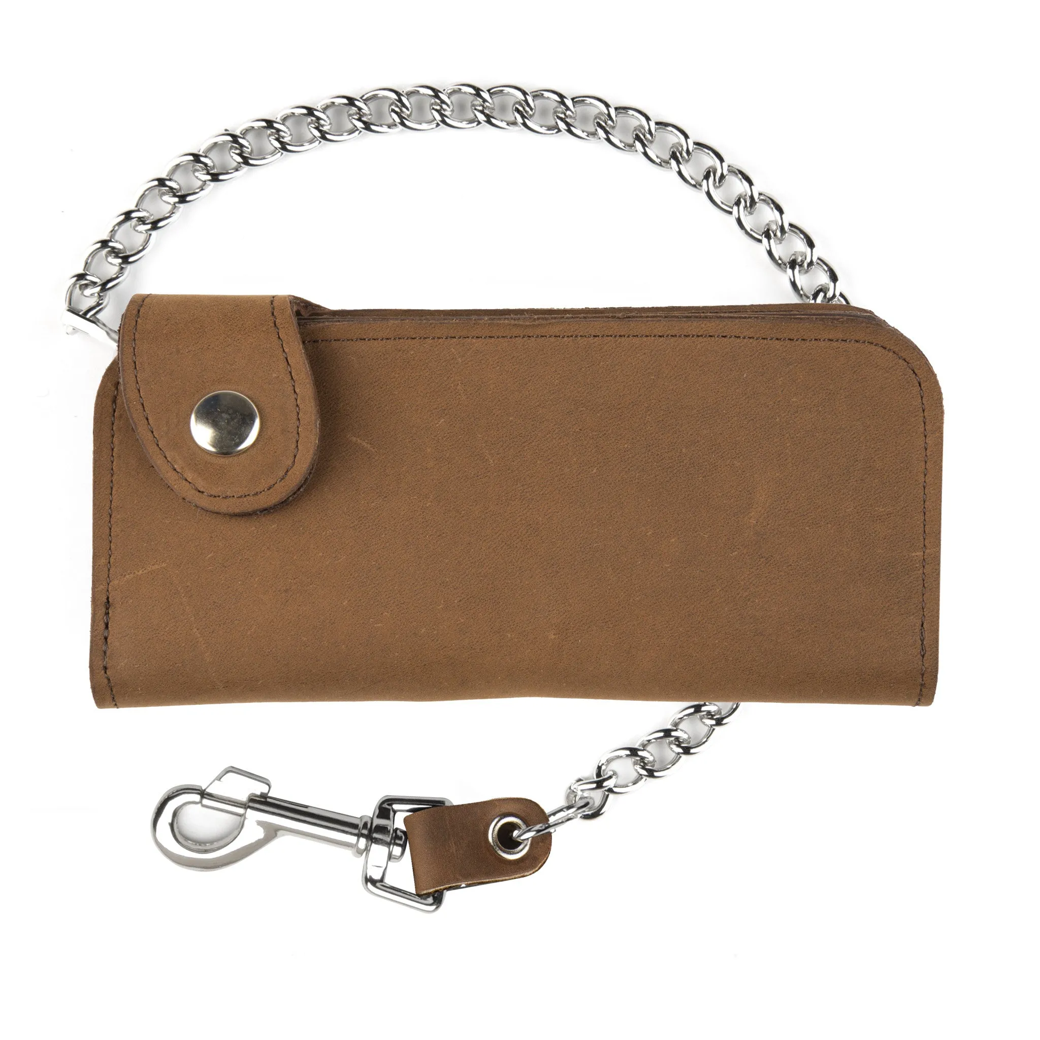 PU473  Side Snap Wallet w/ Chain- Brown
