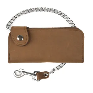 PU473  Side Snap Wallet w/ Chain- Brown