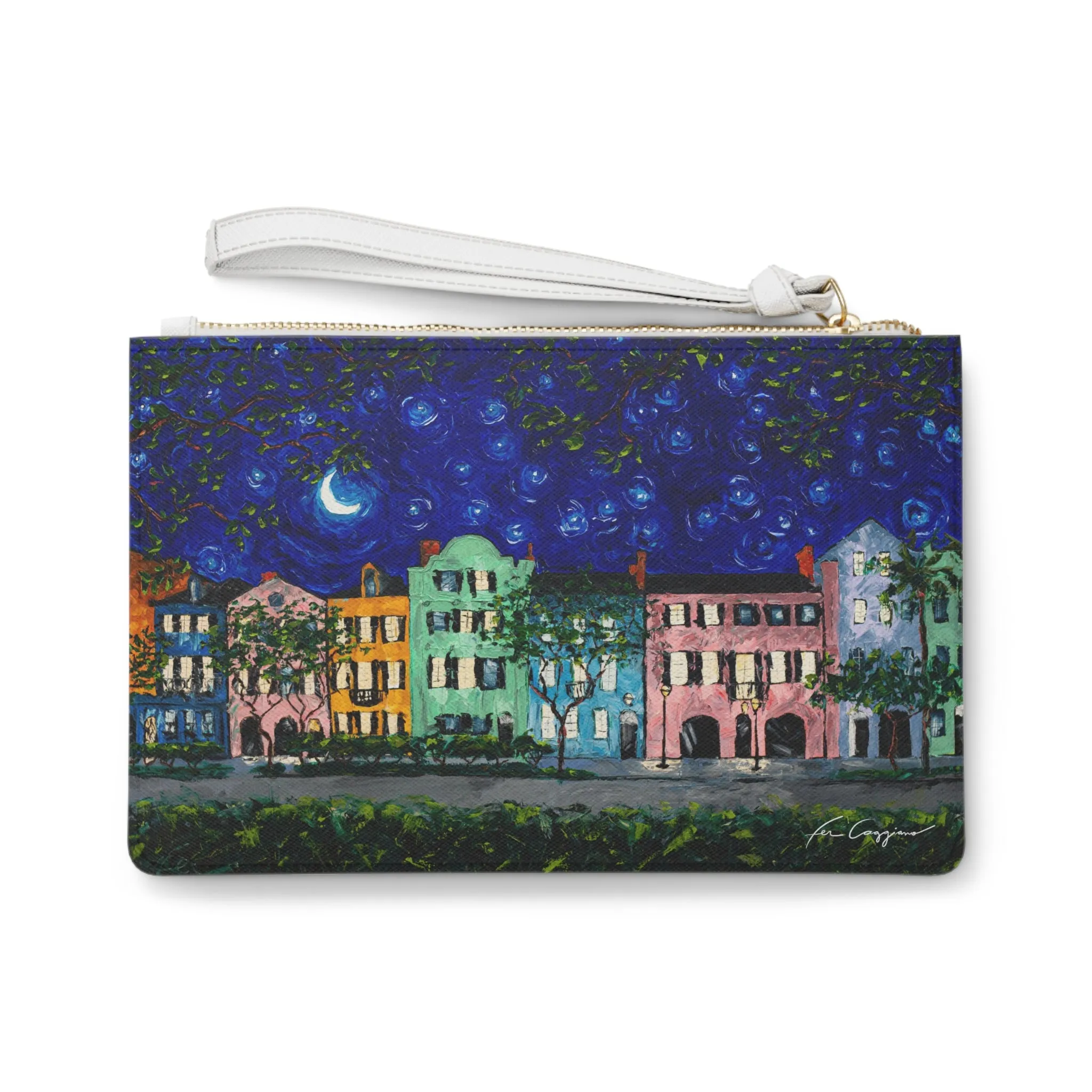 Rainbow Row at Night Clutch Bag