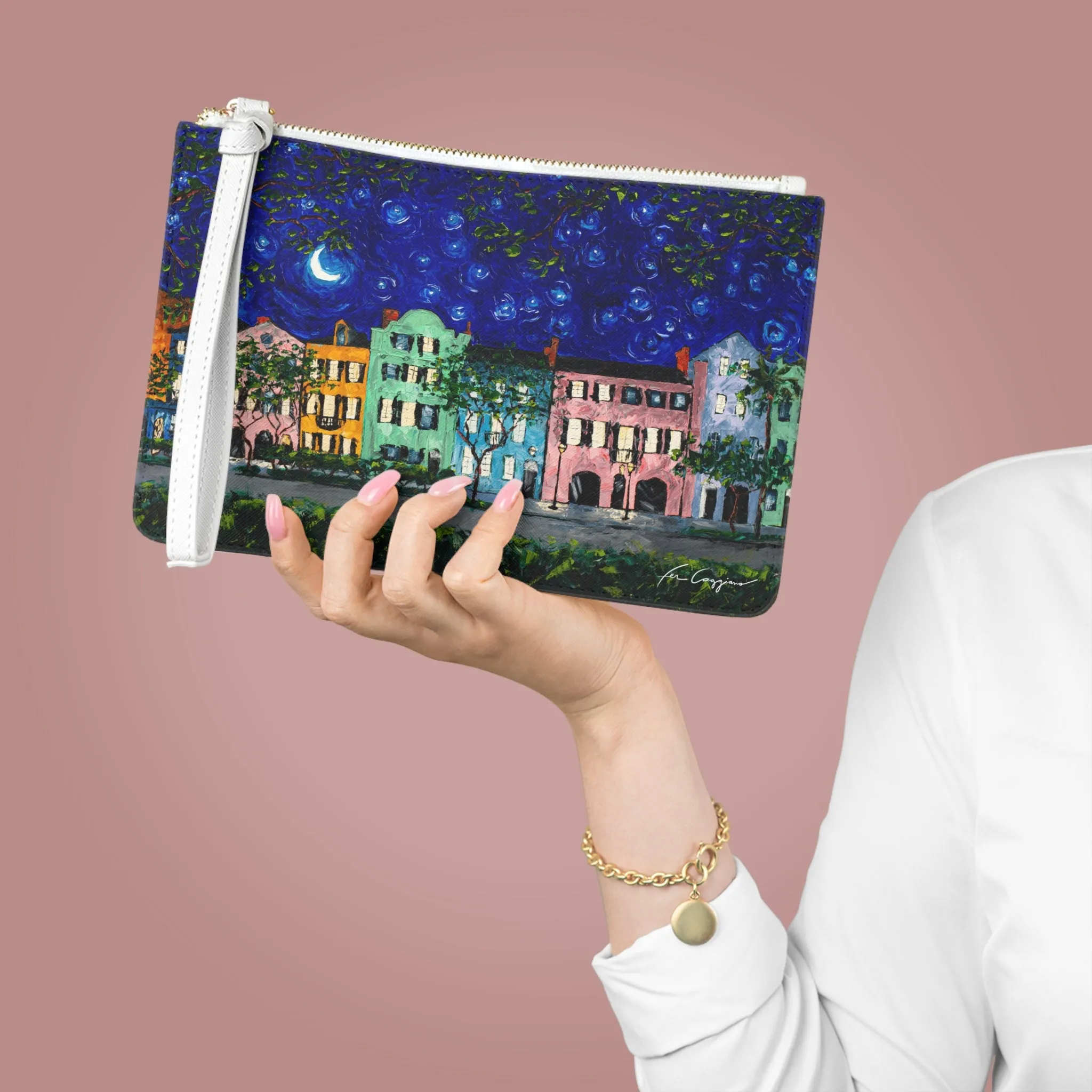 Rainbow Row at Night Clutch Bag