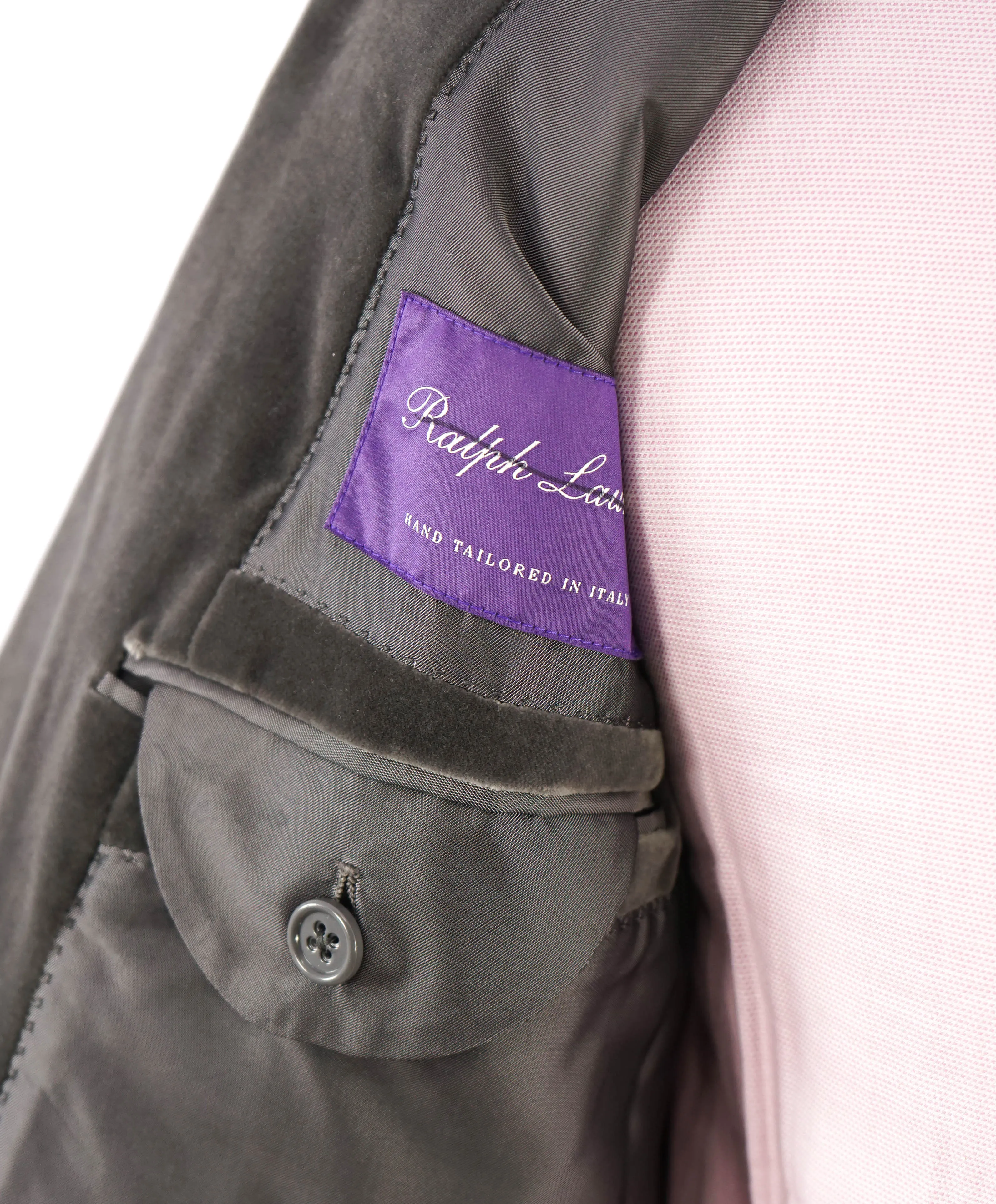 RALPH LAUREN PURPLE LABEL - *VELVET* Gray Solid Notch Lapel Blazer - 44R