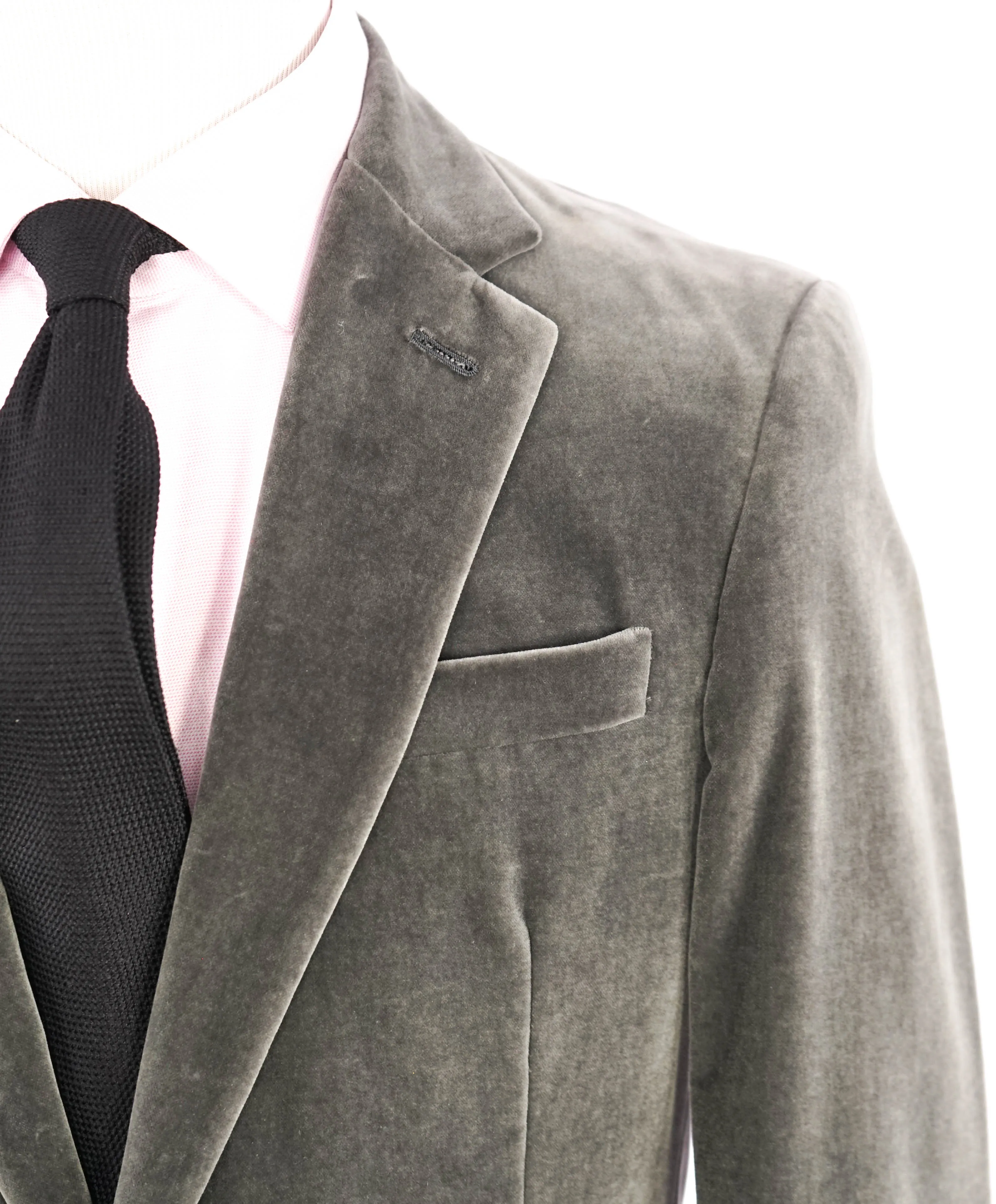 RALPH LAUREN PURPLE LABEL - *VELVET* Gray Solid Notch Lapel Blazer - 44R