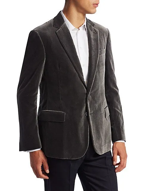 RALPH LAUREN PURPLE LABEL - *VELVET* Gray Solid Notch Lapel Blazer - 44R