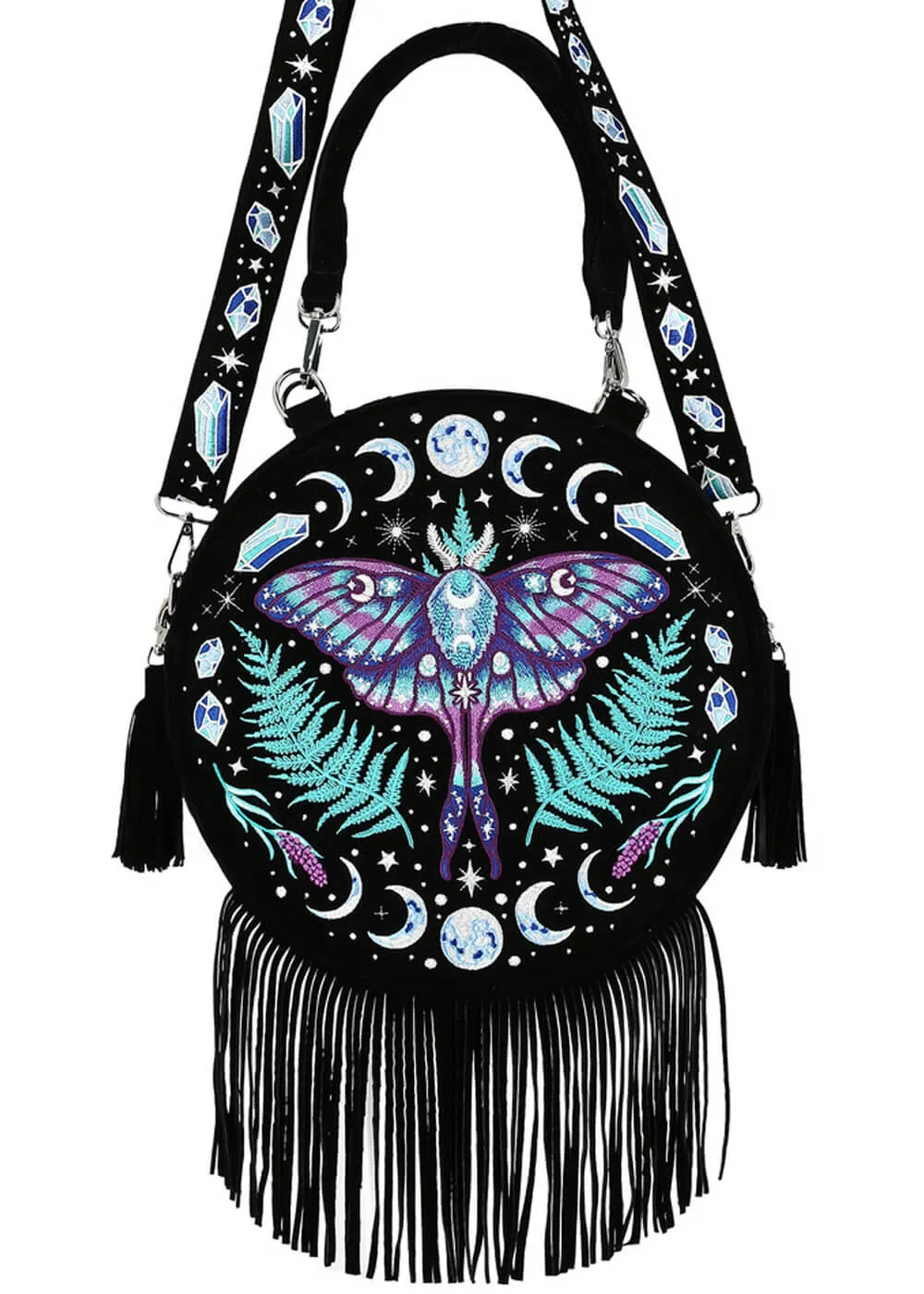 Restyle Enchanted Forest Moth Fern Round Bag Black