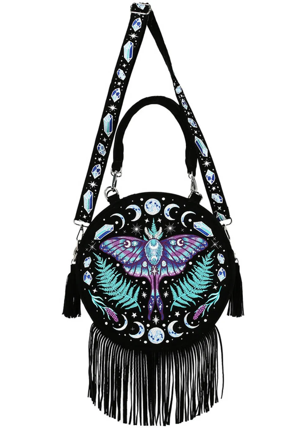 Restyle Enchanted Forest Moth Fern Round Bag Black