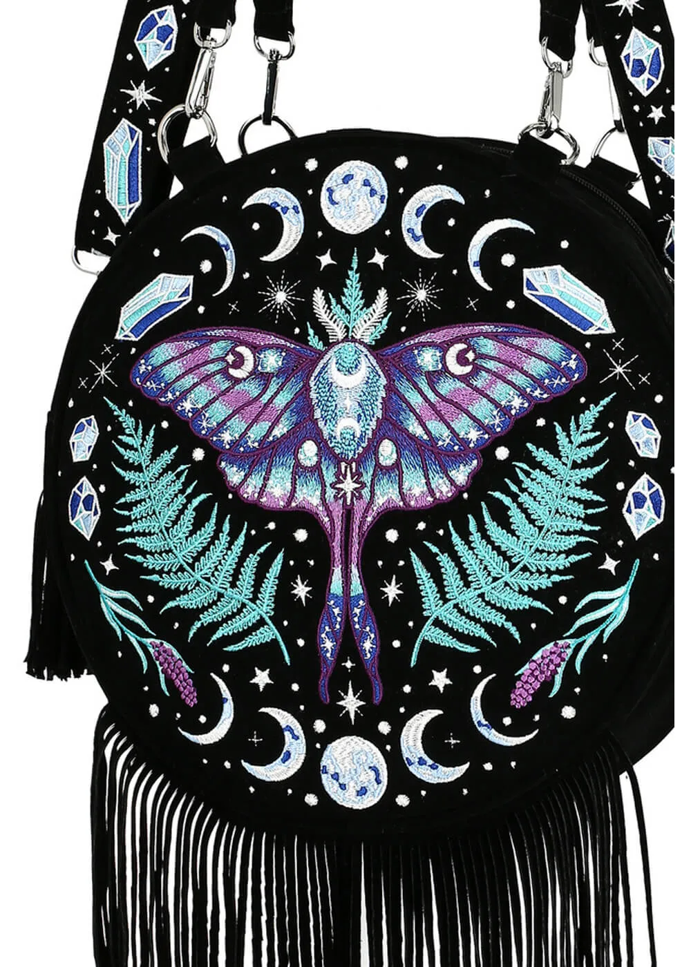 Restyle Enchanted Forest Moth Fern Round Bag Black