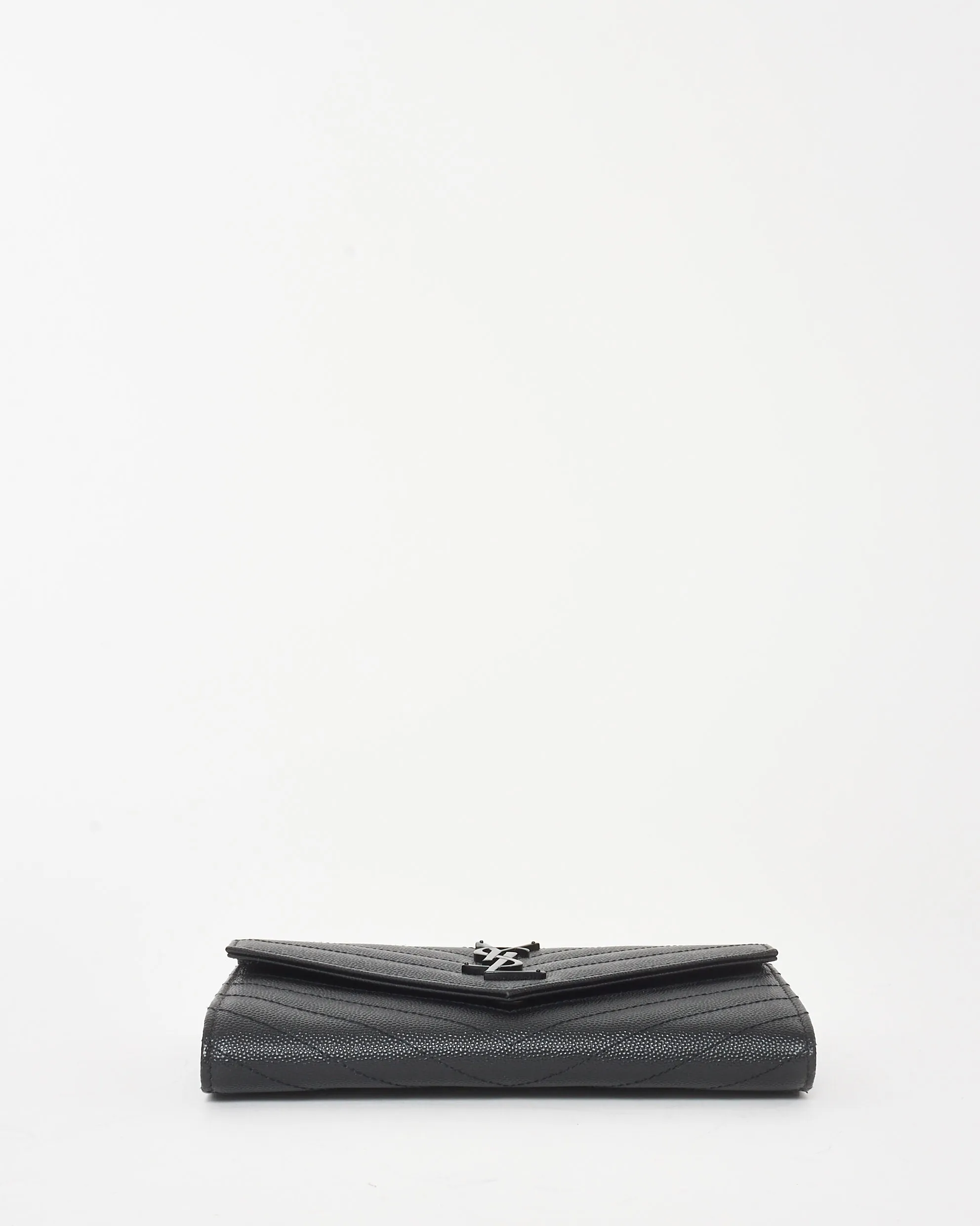 Saint Laurent Black Grain De Poudre Leather Cassandre Large Flap Wallet