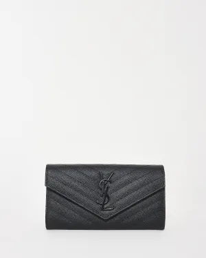 Saint Laurent Black Grain De Poudre Leather Cassandre Large Flap Wallet