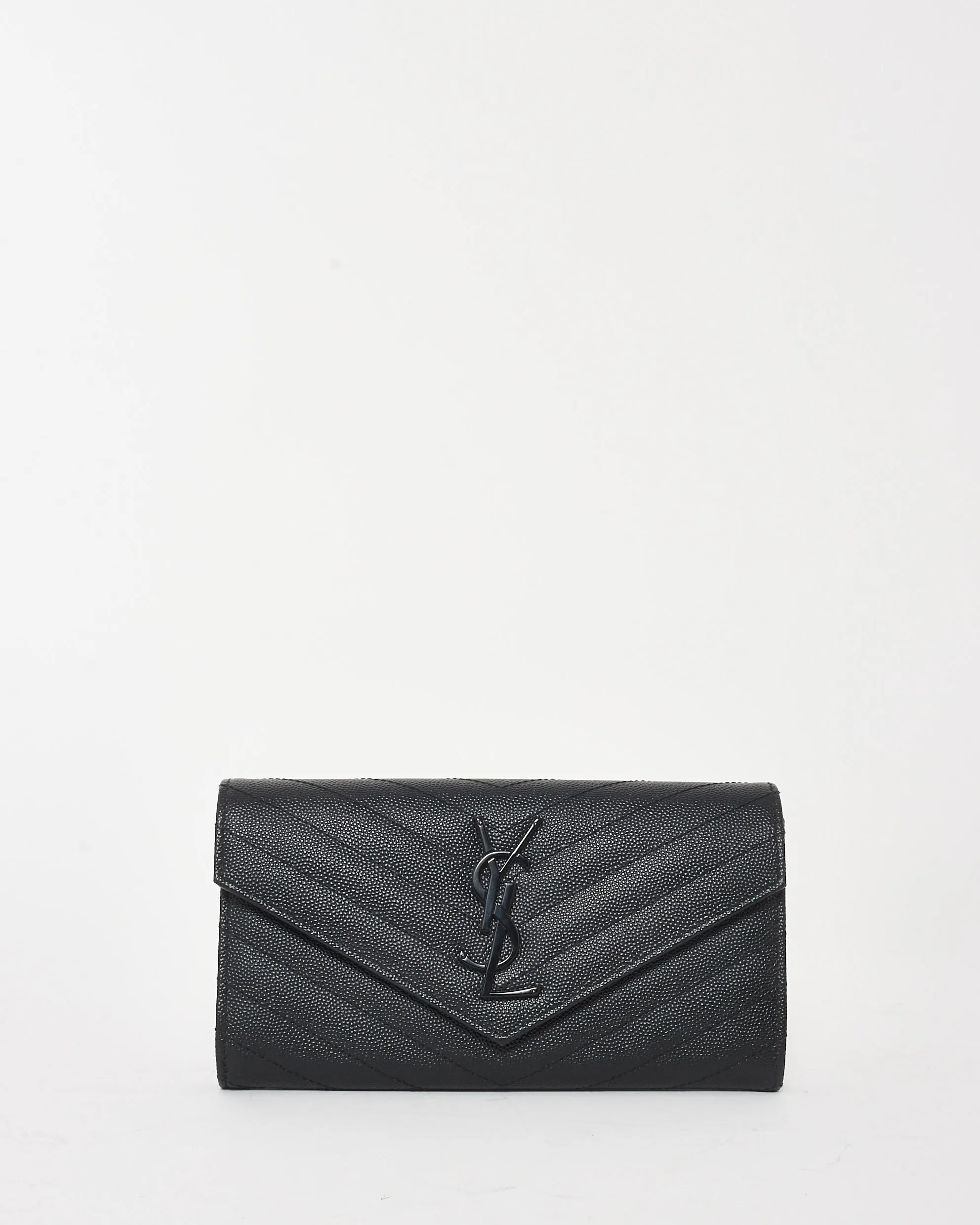 Saint Laurent Black Grain De Poudre Leather Cassandre Large Flap Wallet