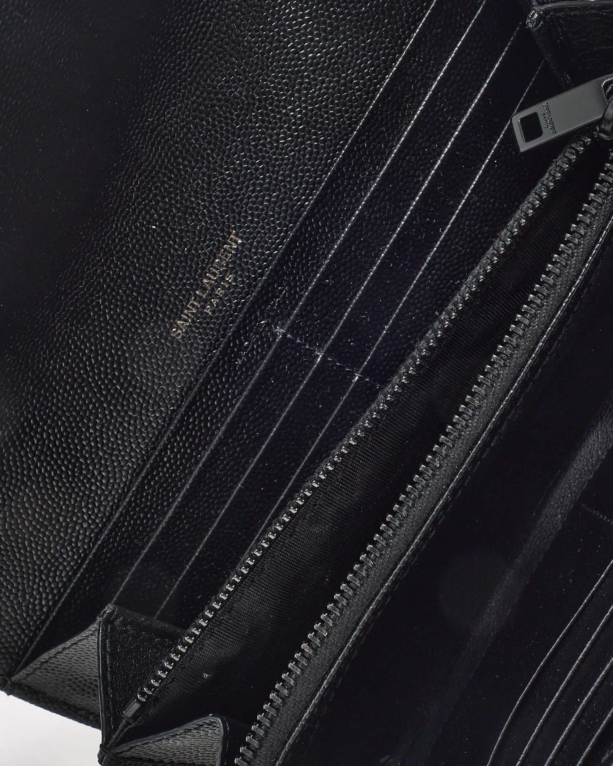 Saint Laurent Black Grain De Poudre Leather Cassandre Large Flap Wallet