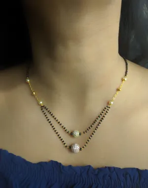 Short Mangalsutra Designs Gold Plated Latest 2 Round Stone Mani Studded Multi Strand Mangalsutra