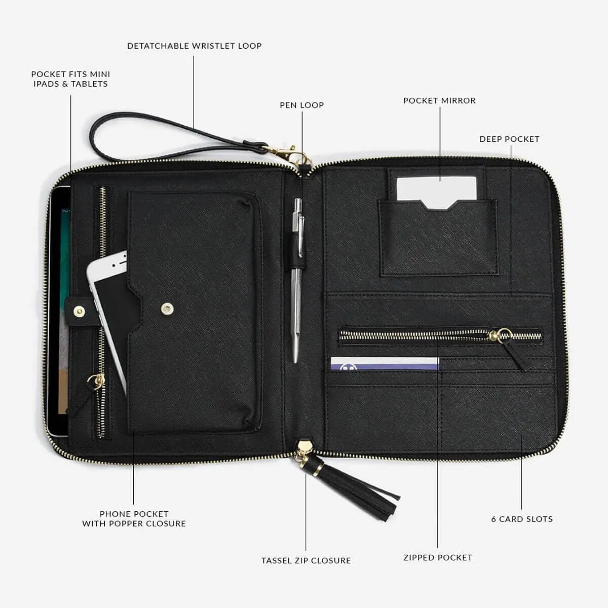 Stackers Organiser Clutch Bag - Black