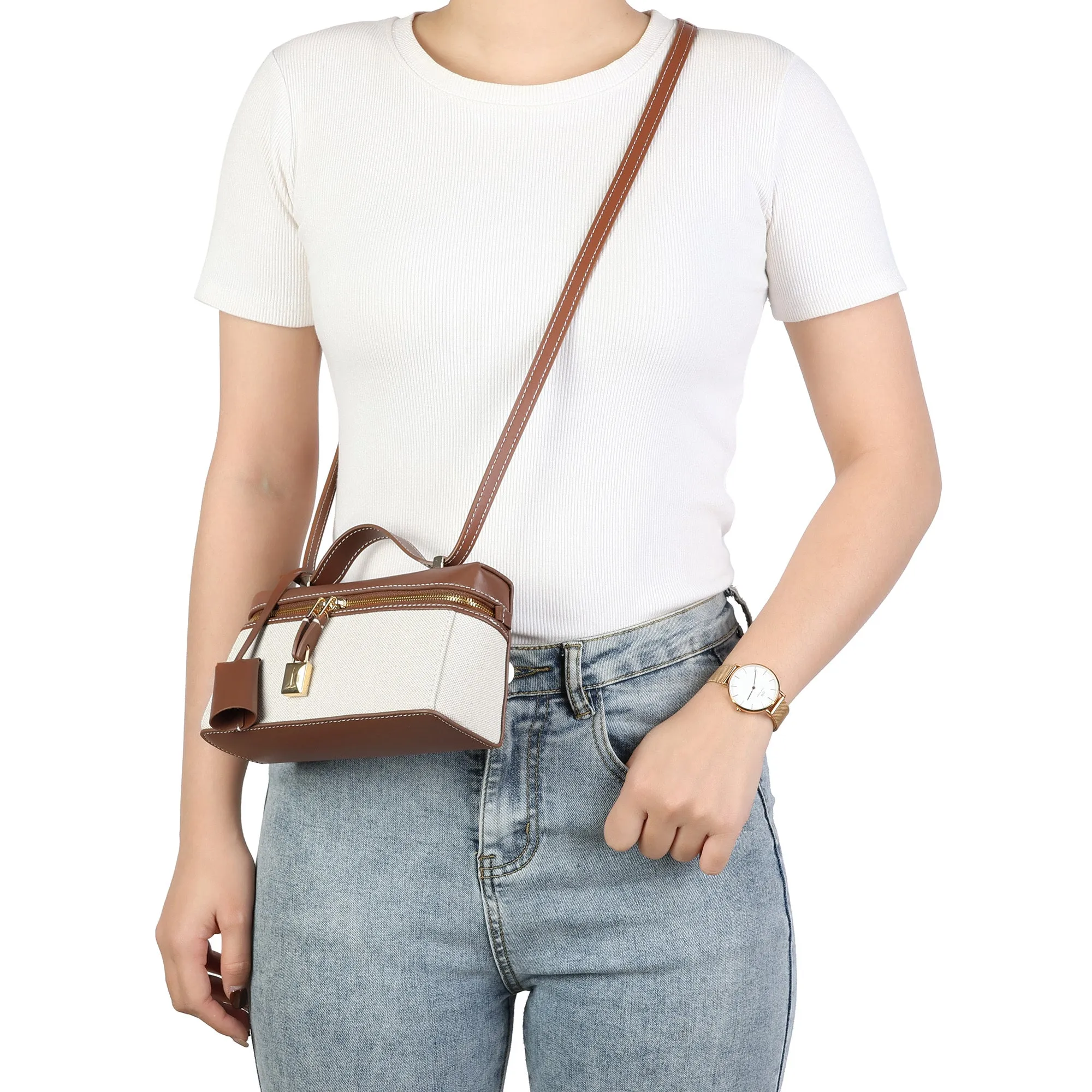 Stylish Canvas and Leather Crossbody Bag