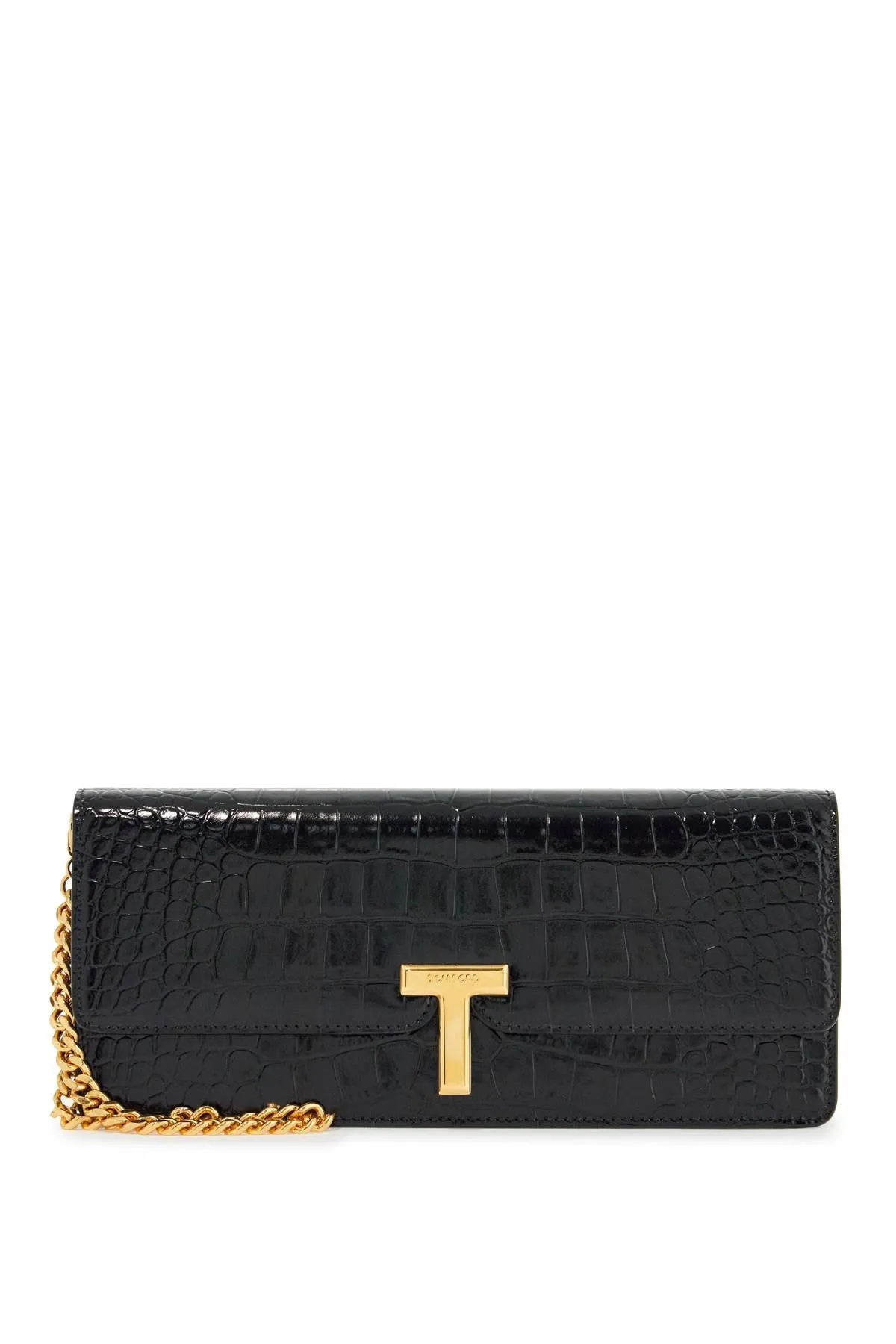 Tom Ford Shiny Black Crocodile Effect Calfskin Clutch