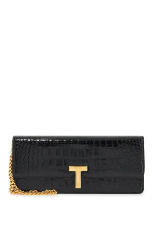 Tom Ford Shiny Black Crocodile Effect Calfskin Clutch