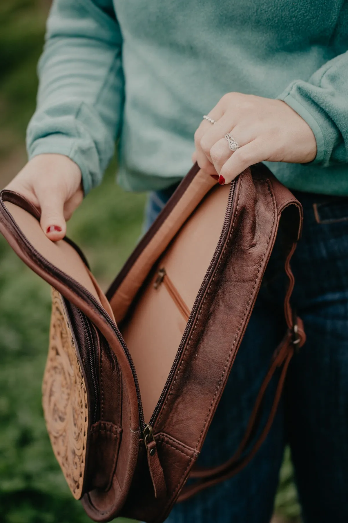 Tooled Leather Sling Bag