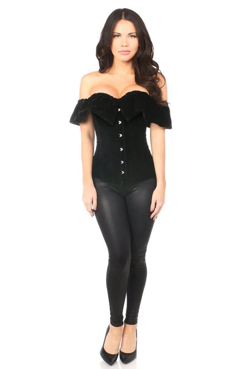 Top Drawer Black Velvet Off-The-Shoulder Steel Boned Corset